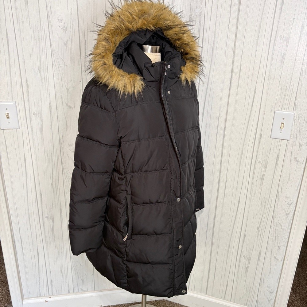 TOMMY HILFIGER Down Alternative Quilted Knee-Length Parka in Black, XXL