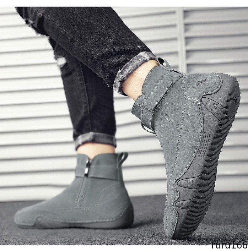 Men’s Suede Ankle Boots Side Zipper Buckle Casual Outdoor High Top casual Boots