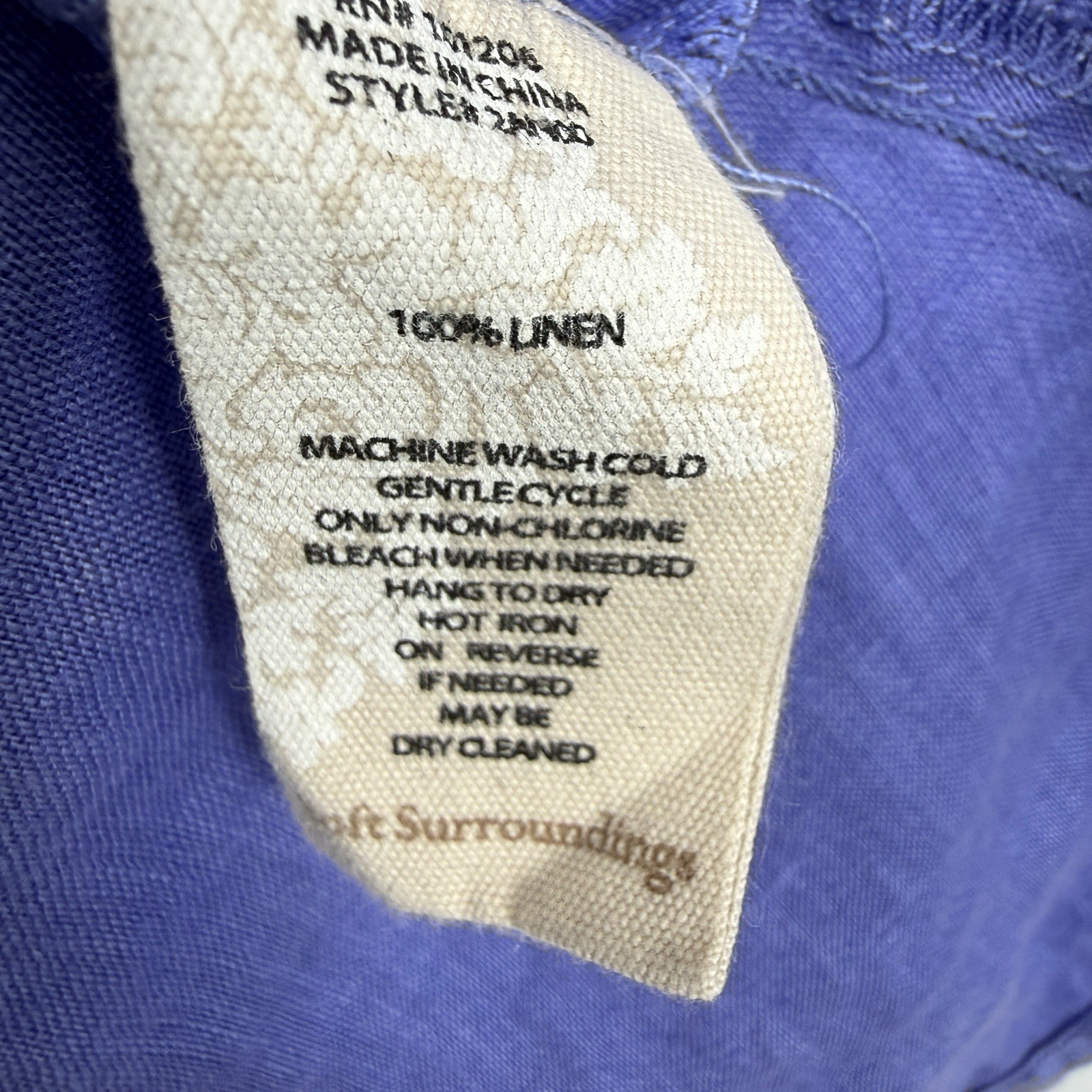 Soft Surroundings Linen Tunic Shirt Medium Button Up Lavendar Pockets Coastal