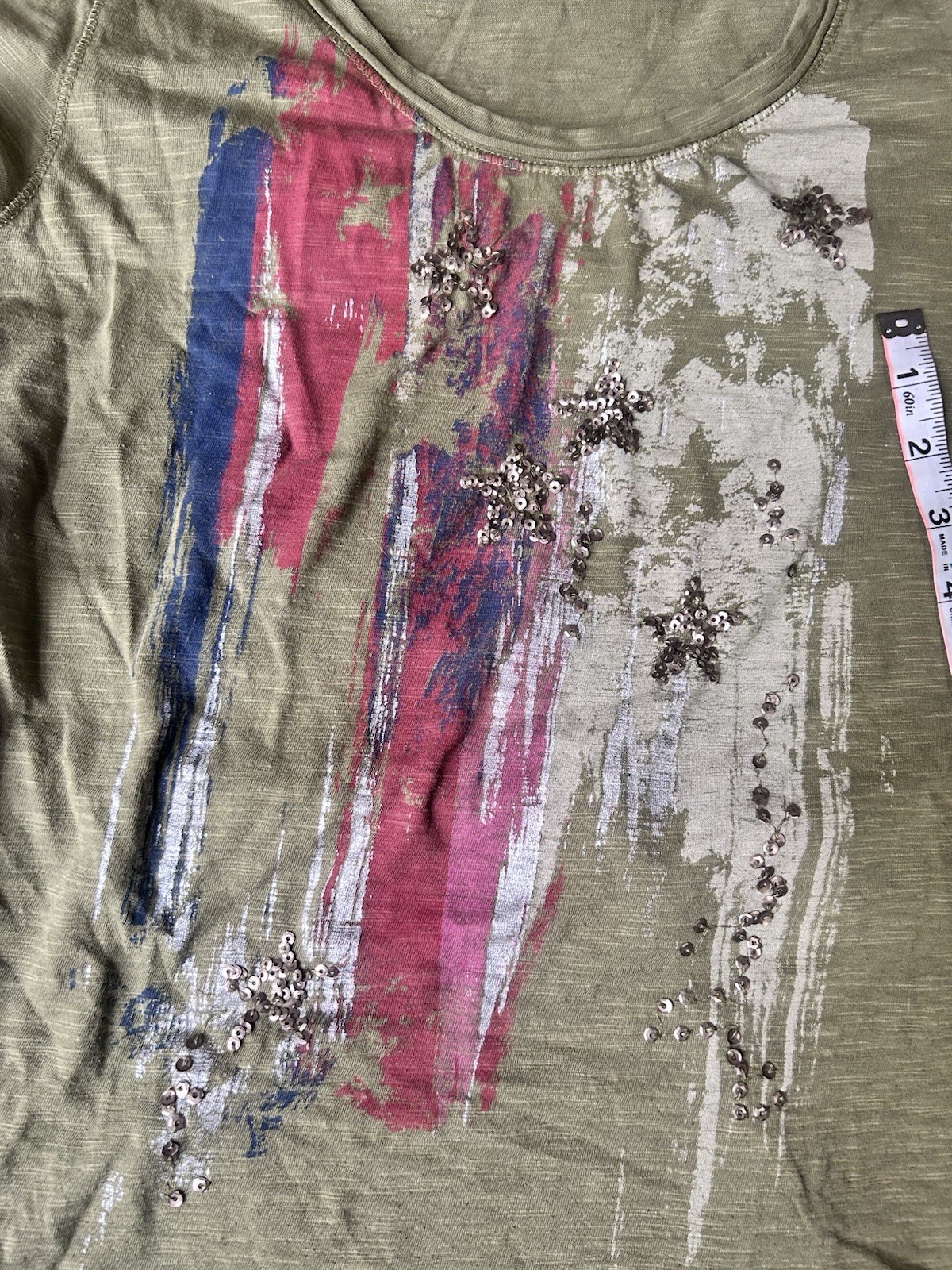 Sonoma Flag Graphic Tshirt Sequin sz PS vtg y2k cotton blend forest green
