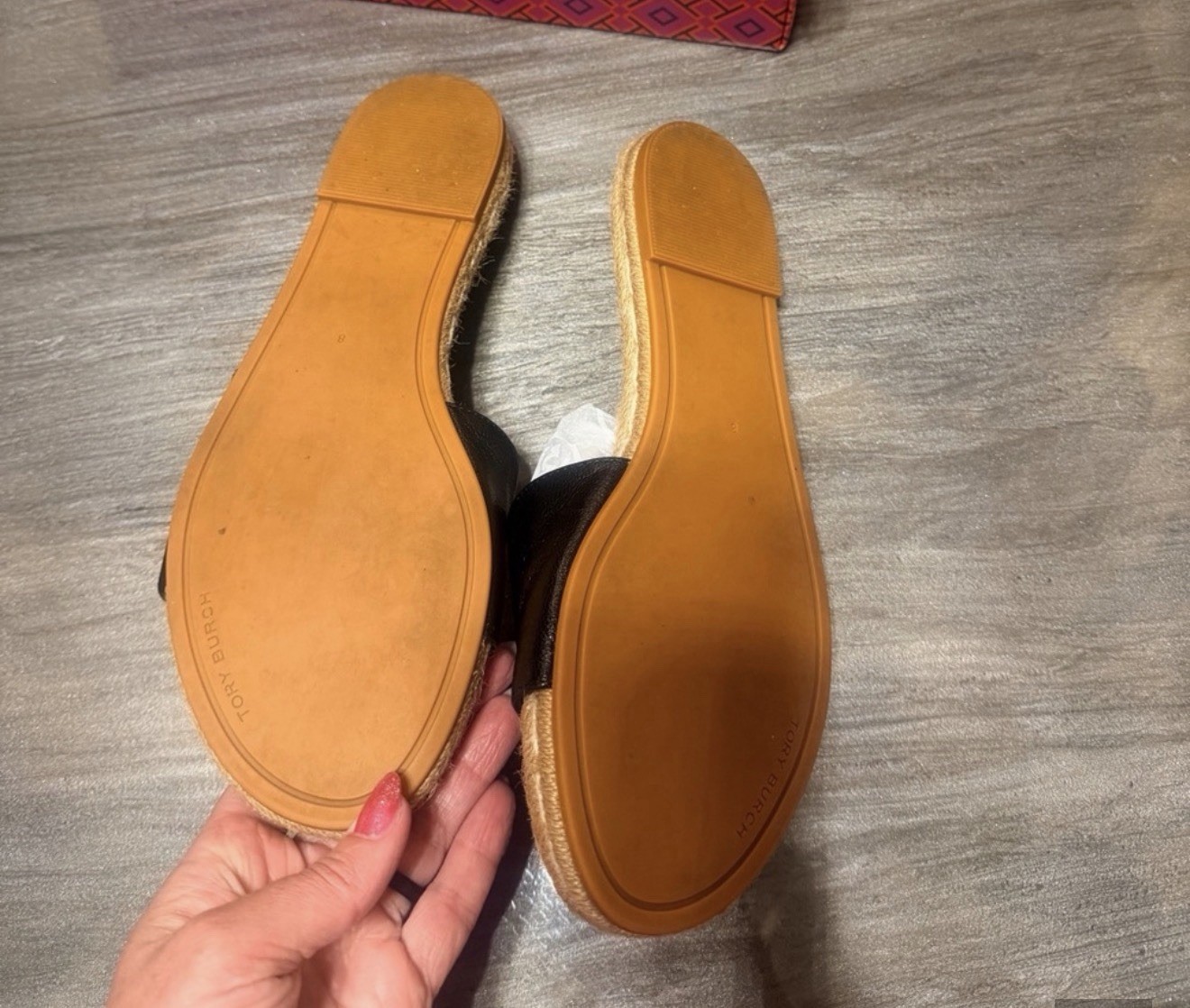 Tory Burch. Everly Sandals, black leather, size 8, Slightly used