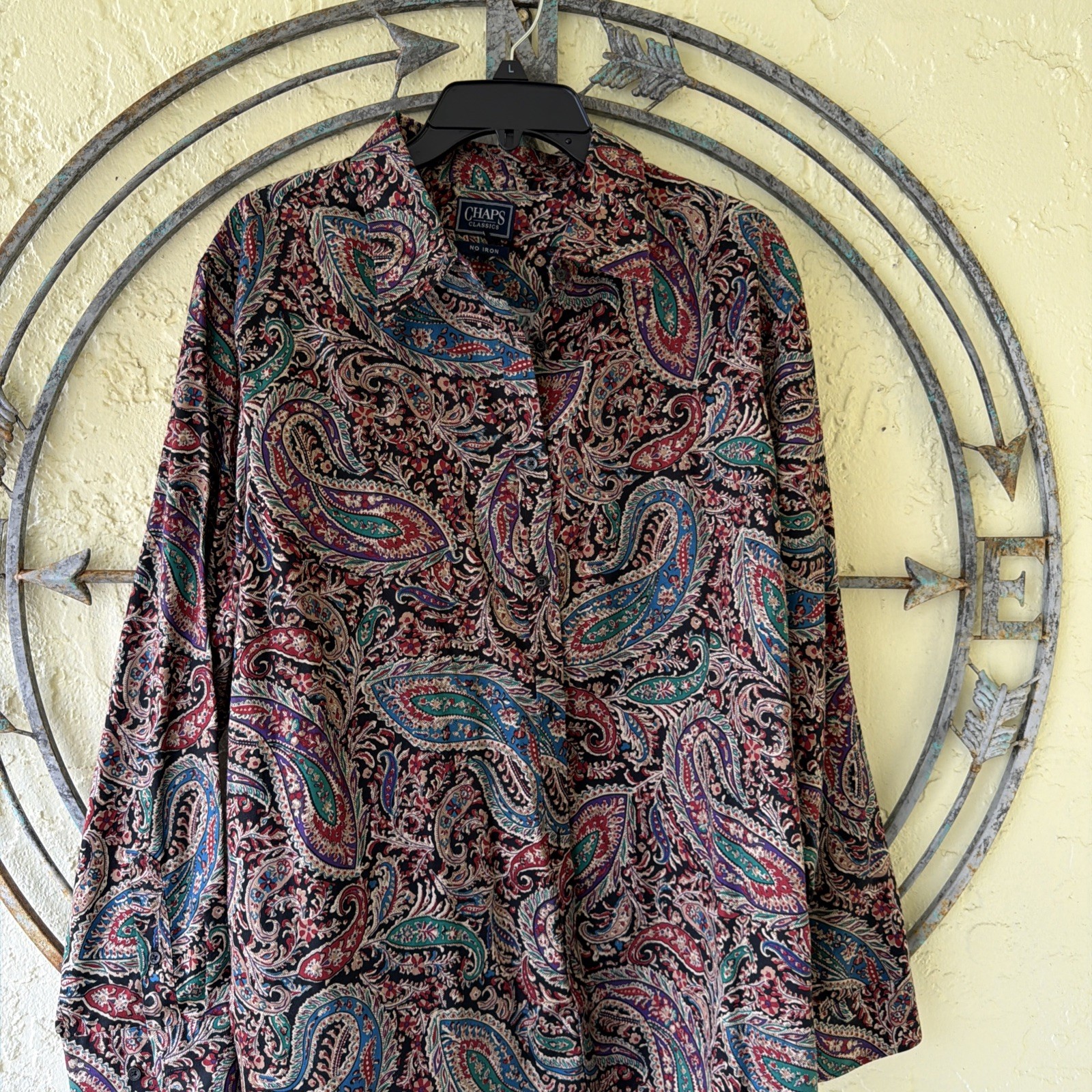 Chaps Paisley Multicolor Cotton Long Sleeve Button-Up Shirt L/XL Men Classic