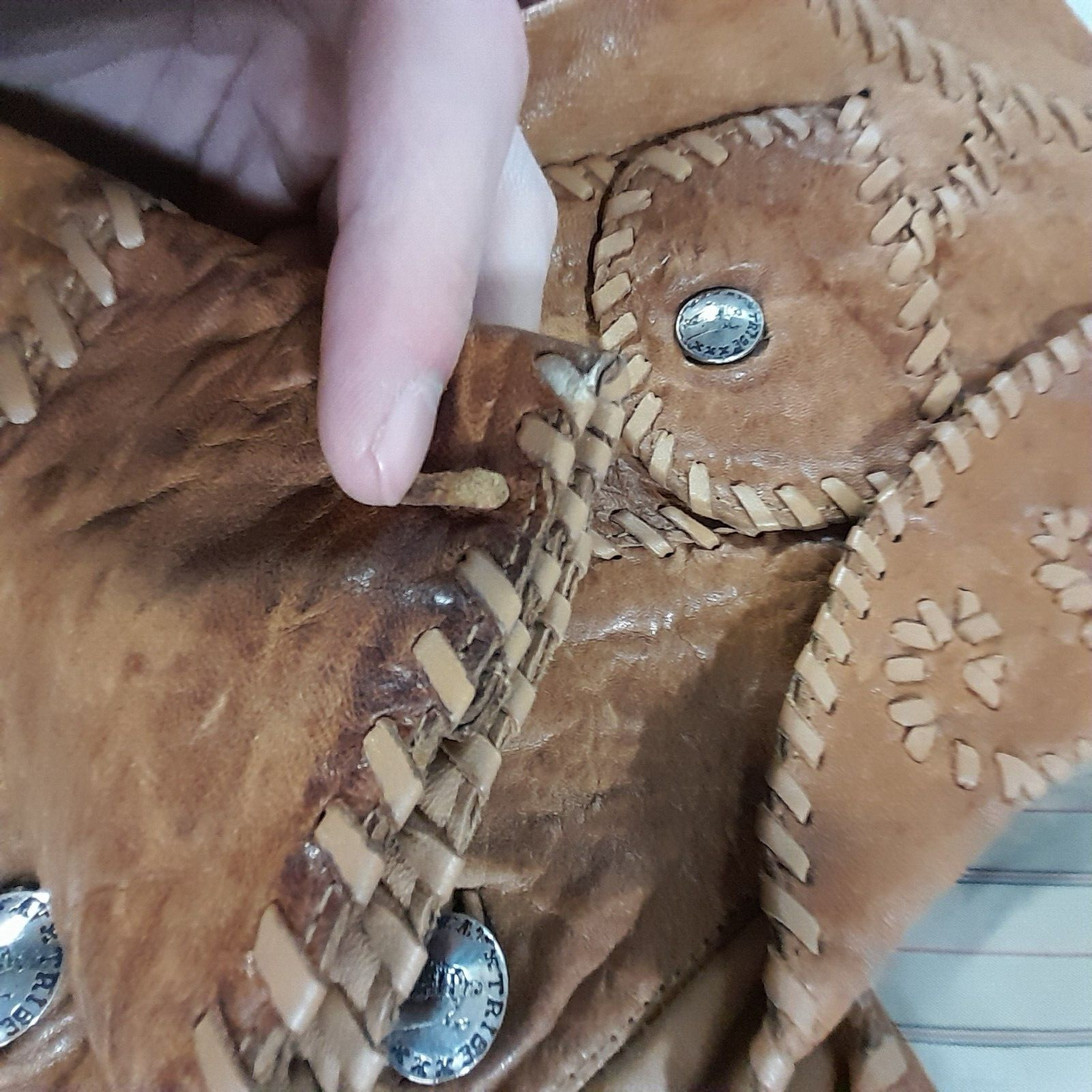 My Tribe Jacket Orange Thick Leather Whipstitch Lined Metal Button Closure USA