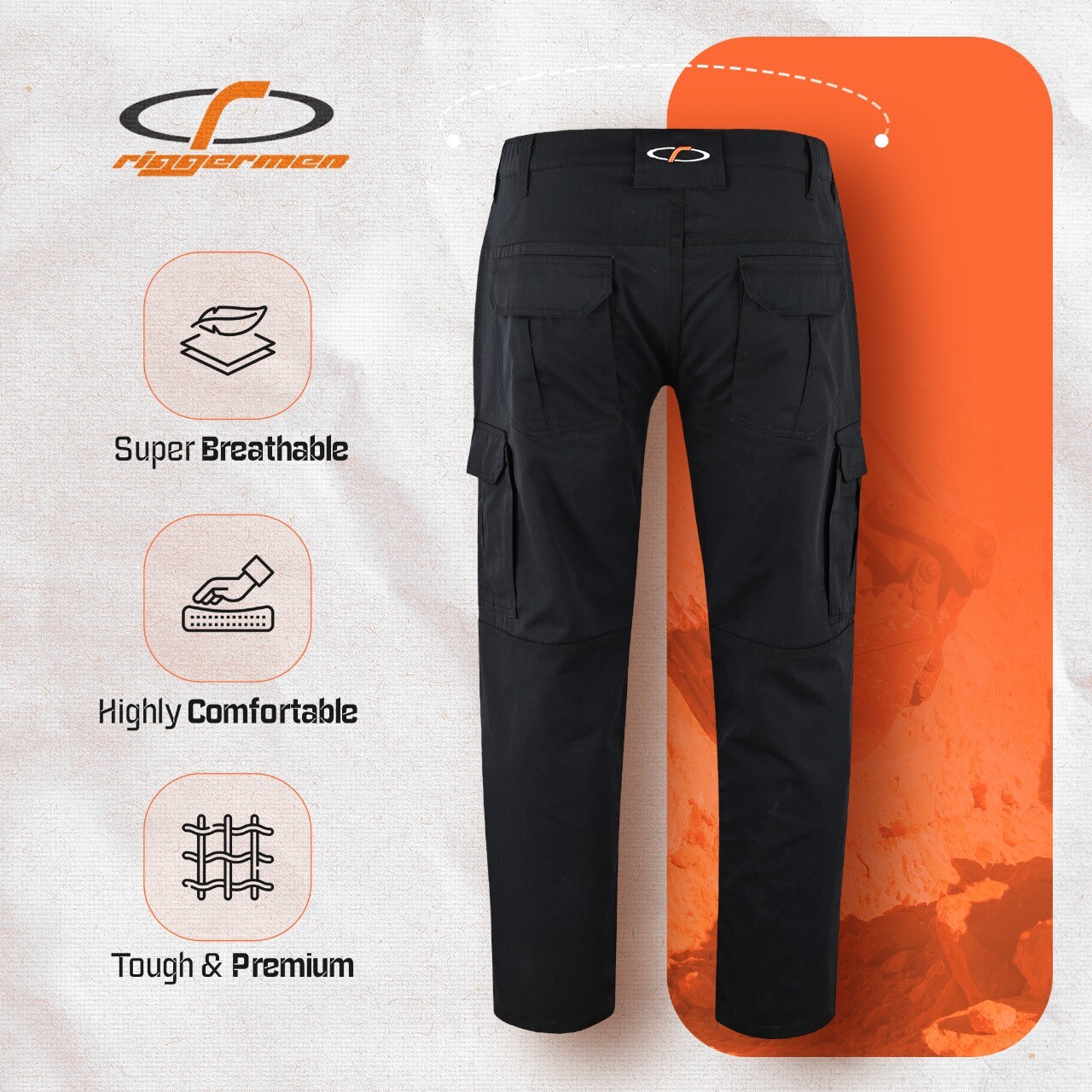 Riggermen Mens Tactical Pants Elasticated Waist Lightweight Hiking Work Pants