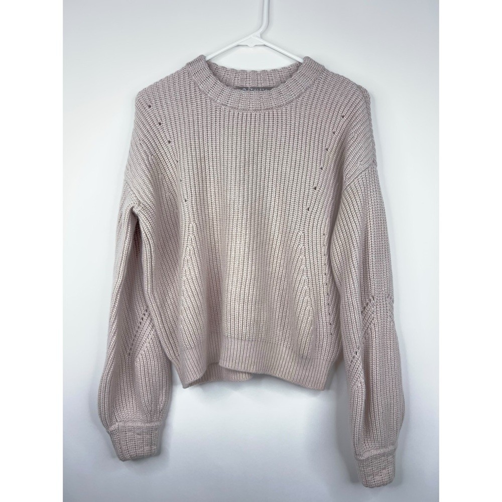 Athleta Wool Cashmere Cream Knit Sweater Crew Neck Neutral Cozy Cropped Small