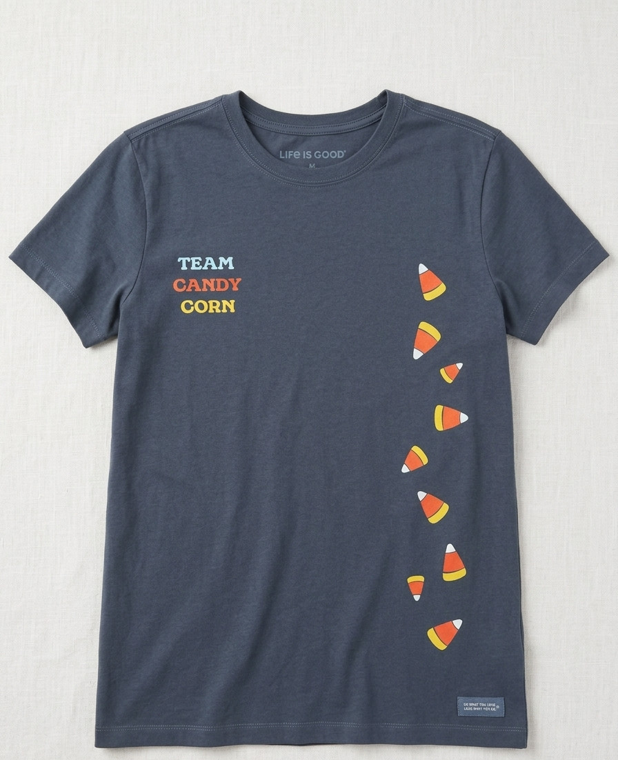 Life Is Good Women’s Crusher T-Shirt Size M Blue Gray Team Candy Corn NWOT