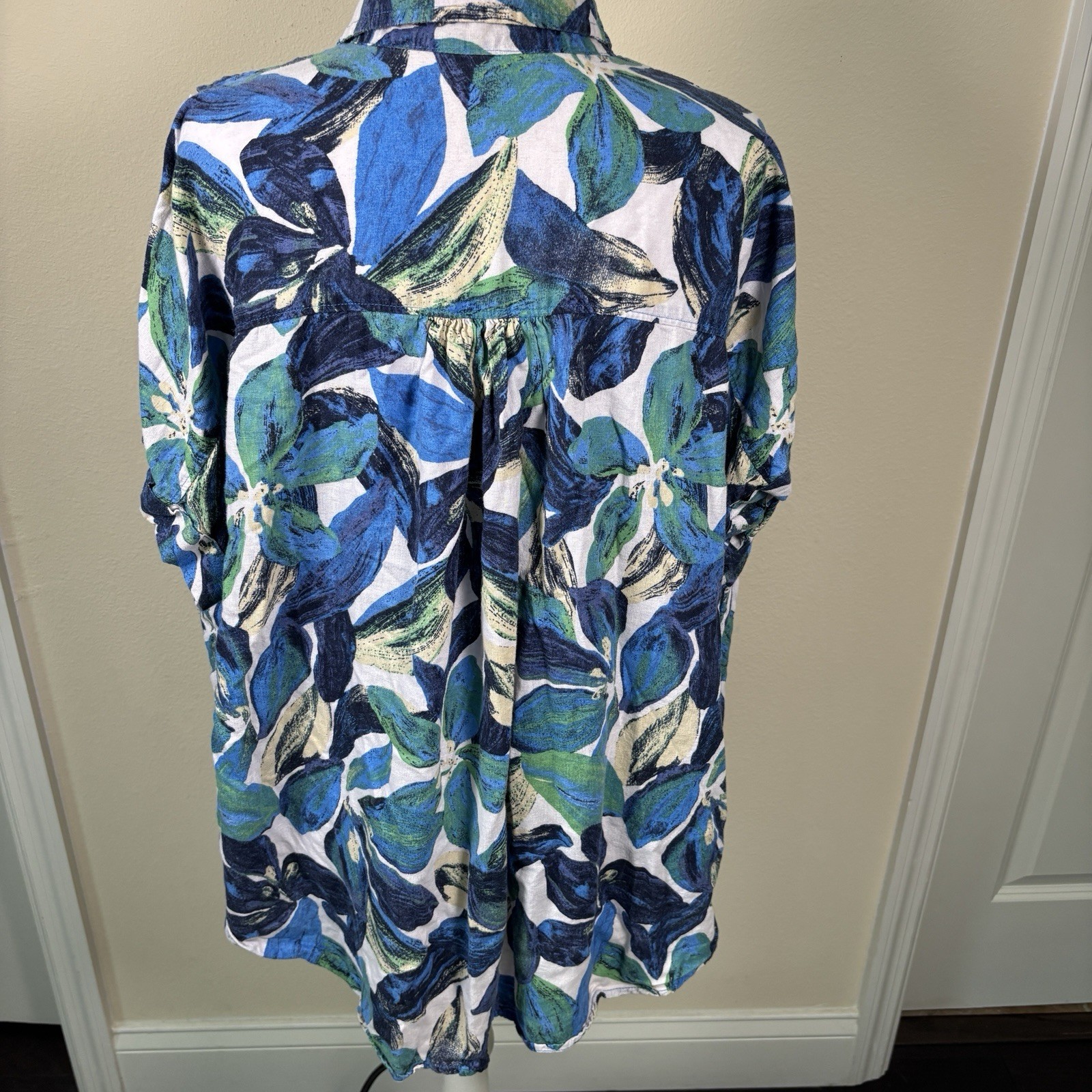 Time & Tru Women’s Xl Button Down Blouse Linen Blend Beach Coastal Breathable