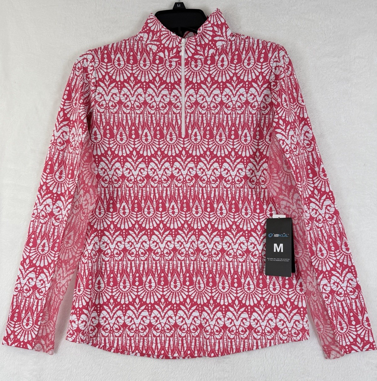 IBKUL Womens Long Sleeve Top Medium 1/4 Zip Mock Neck Pink Barbara Golf