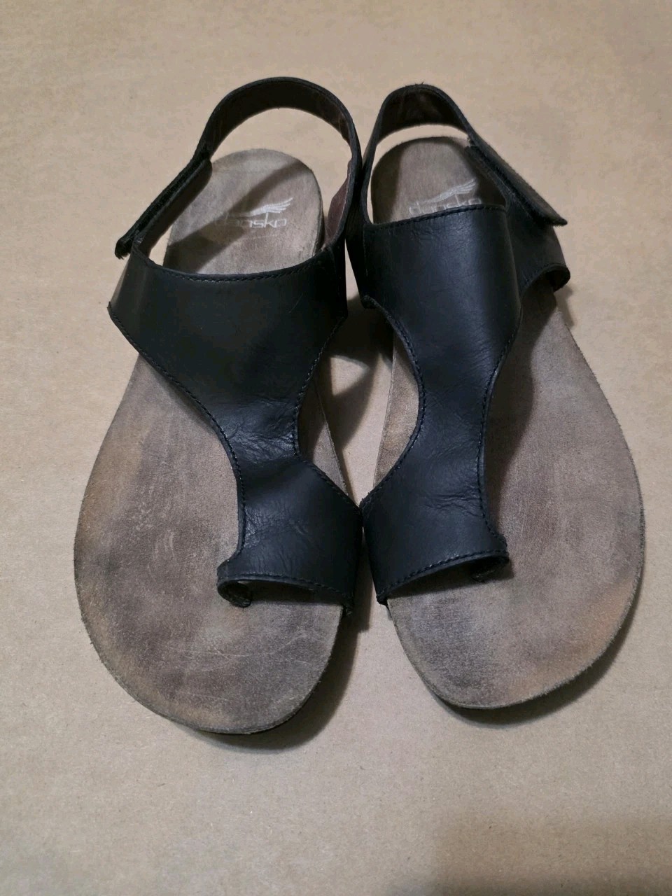 Dansko Womens Reece Sandals Size 41 10.5 Black Leather Toe Loop Slingback Cork