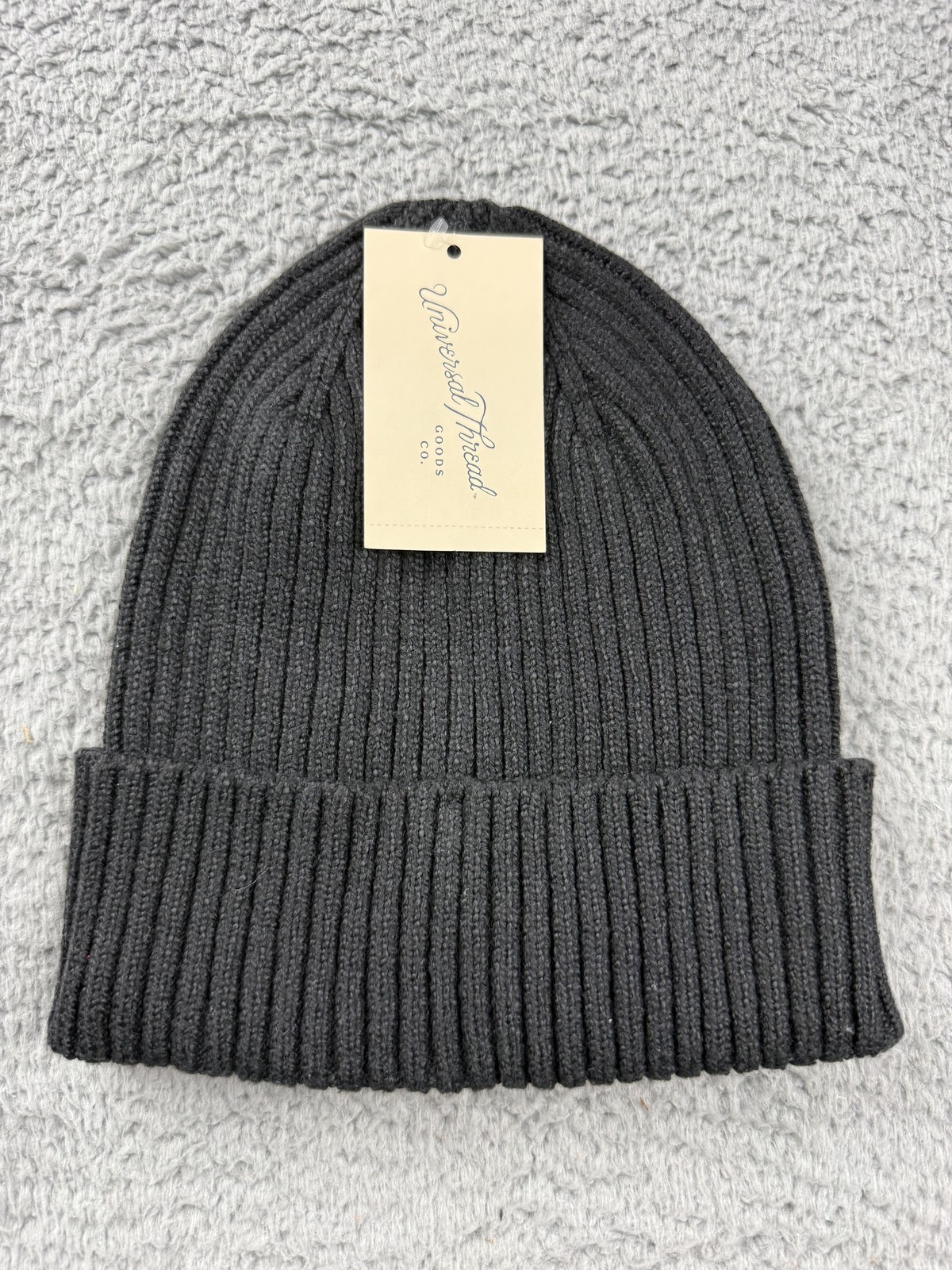 Universal Thread Hat Beanie Cuffed Rib Knit Black 1 Size Womens Winter Recycled