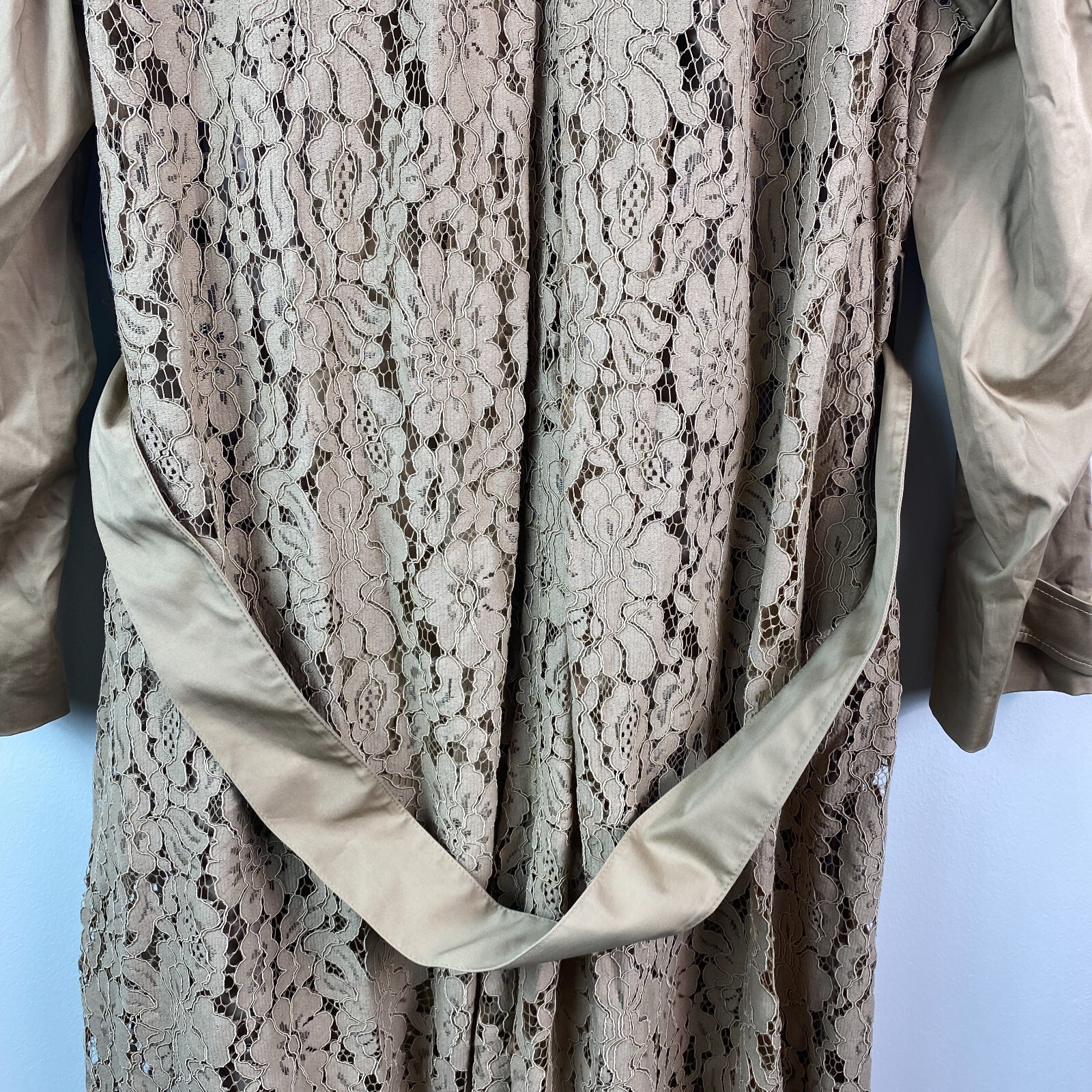 INC Womens Plus 0X Doe Tan Lightweight Lace Back Spring Trench Coat NWT BD35