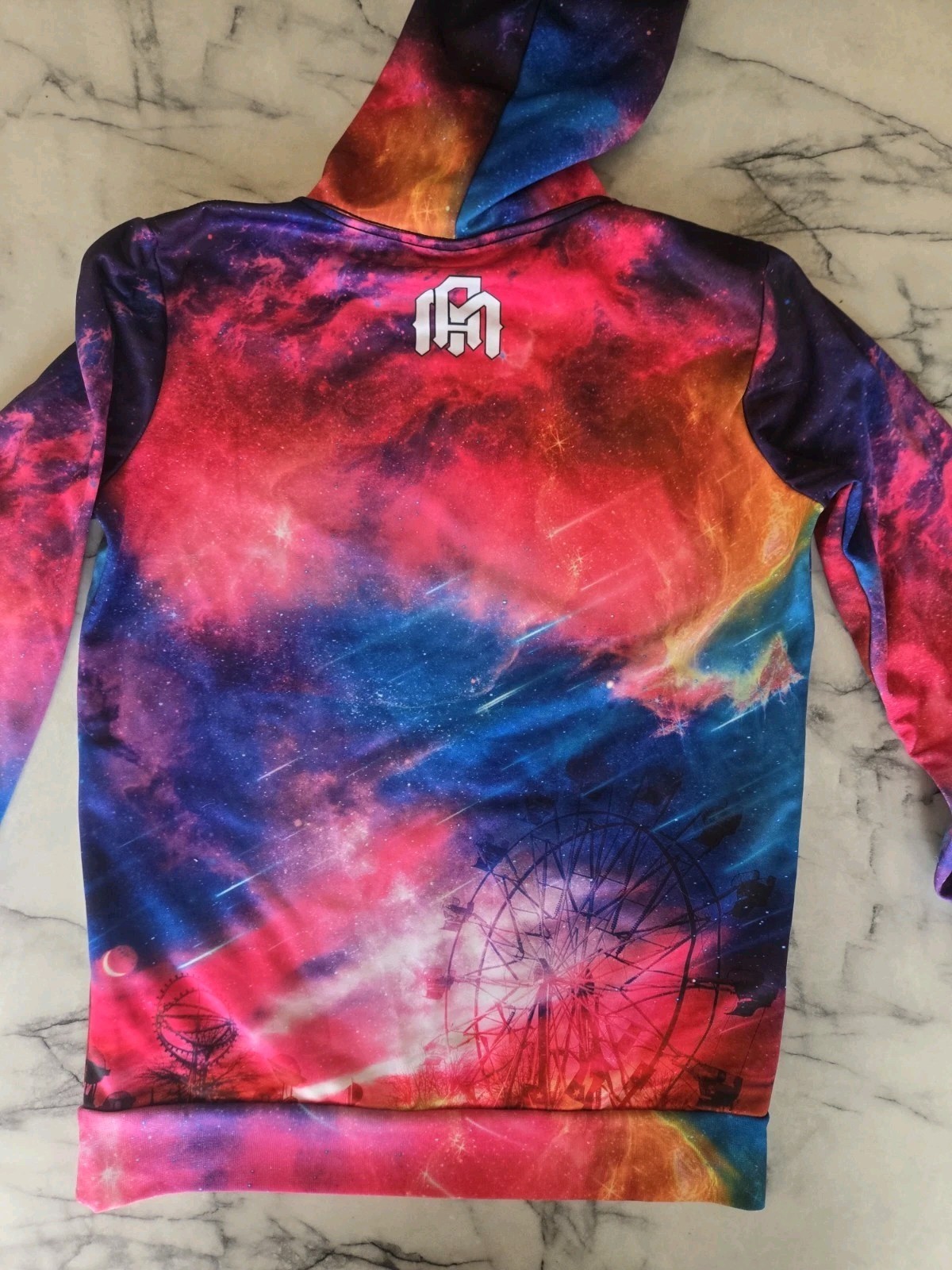 INTO THE AM Unisex Small Festival Galaxy All Over Print Pullover Hoodie New
