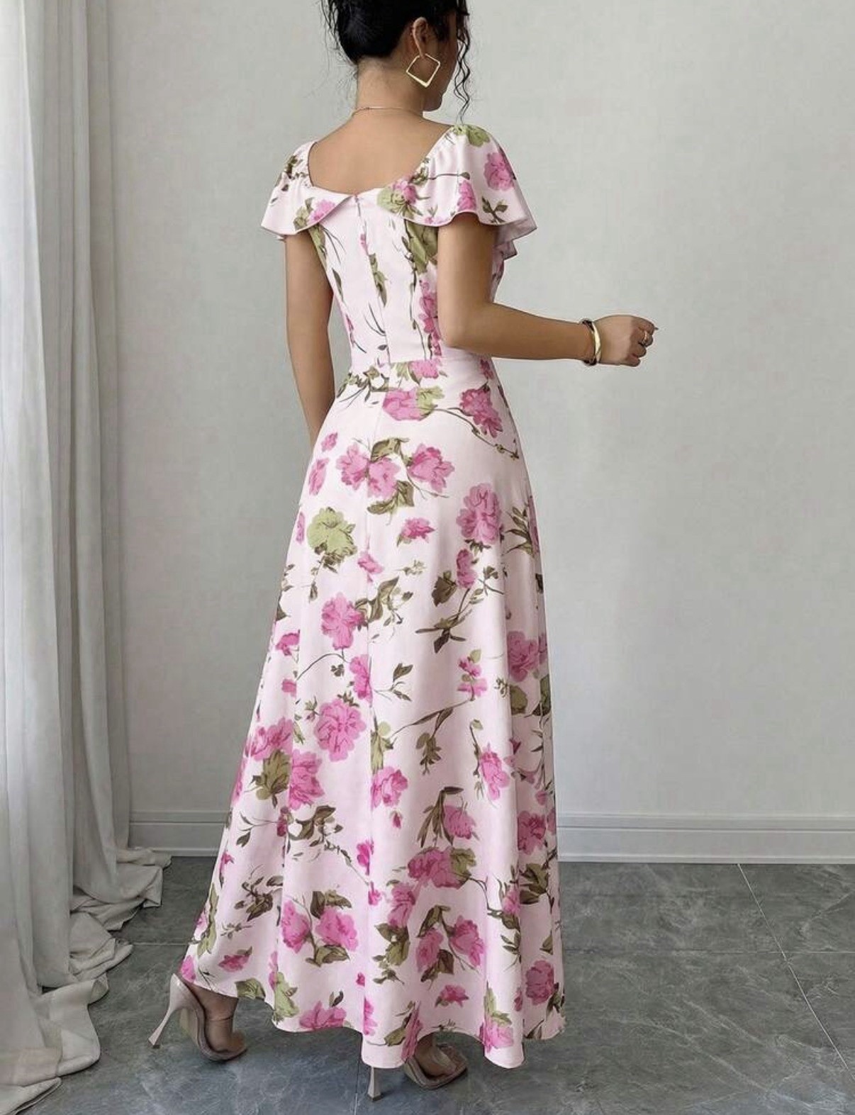 Brand New Floaty Ruffle Ditsy Flower Dusty Pink Maxi Dress Wedding Summer 14