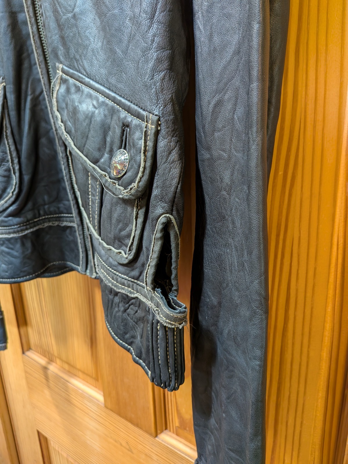 My Tribe Leather Hooded/Crop Jacket Full Zip Roll-Tap/Long Sleeve Brown Size S
