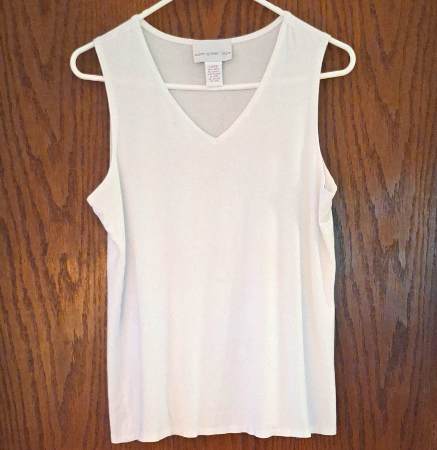 Susan Graver Style Women’s L White Solid Knit V-Neck Sleeveless Tank Stretch