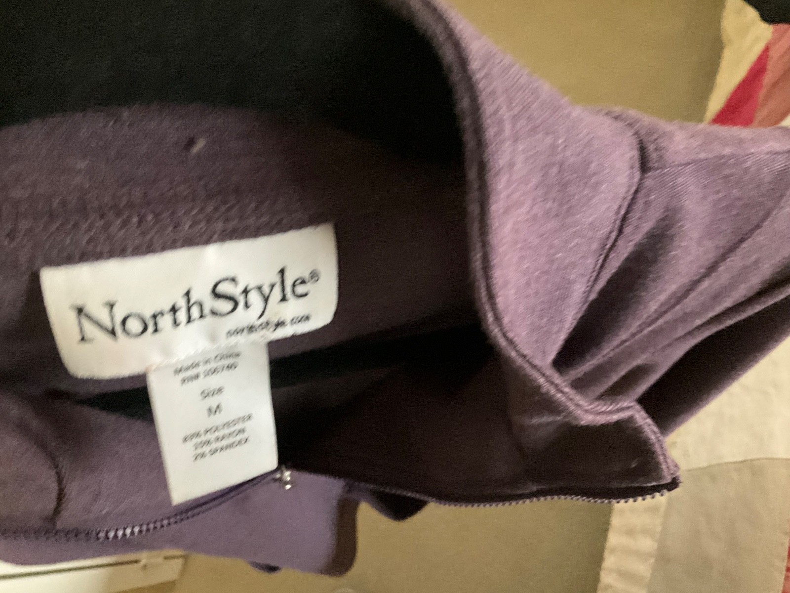 NorthStyle Ponte Knit Tunic Quarter Zip 3/4 Sleeves Princess Seams Purple Size M