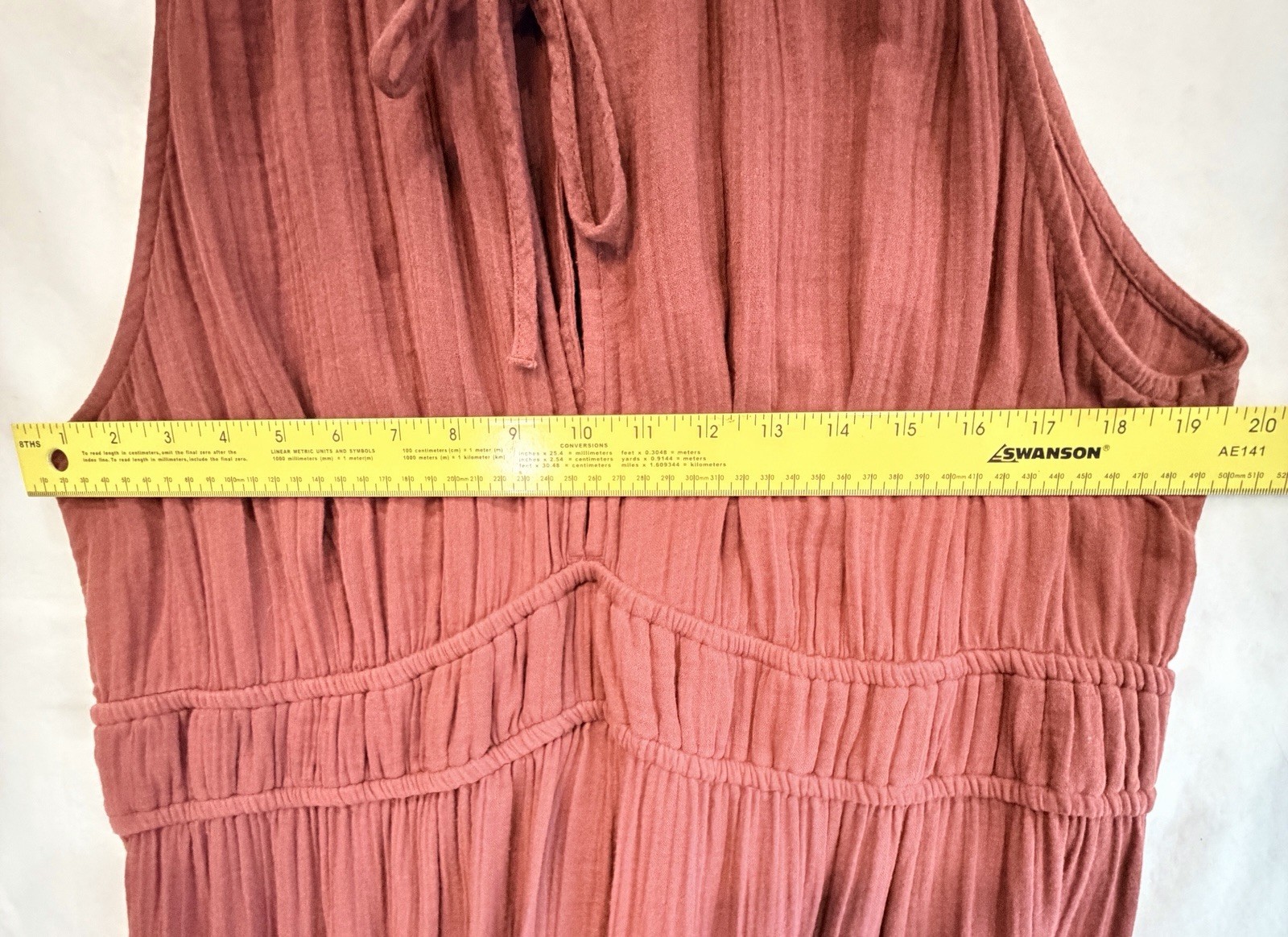 Old Navy Gauze Maxi Dress XL Rust Tiered Boho Sleeveless Tie Neck Cotton