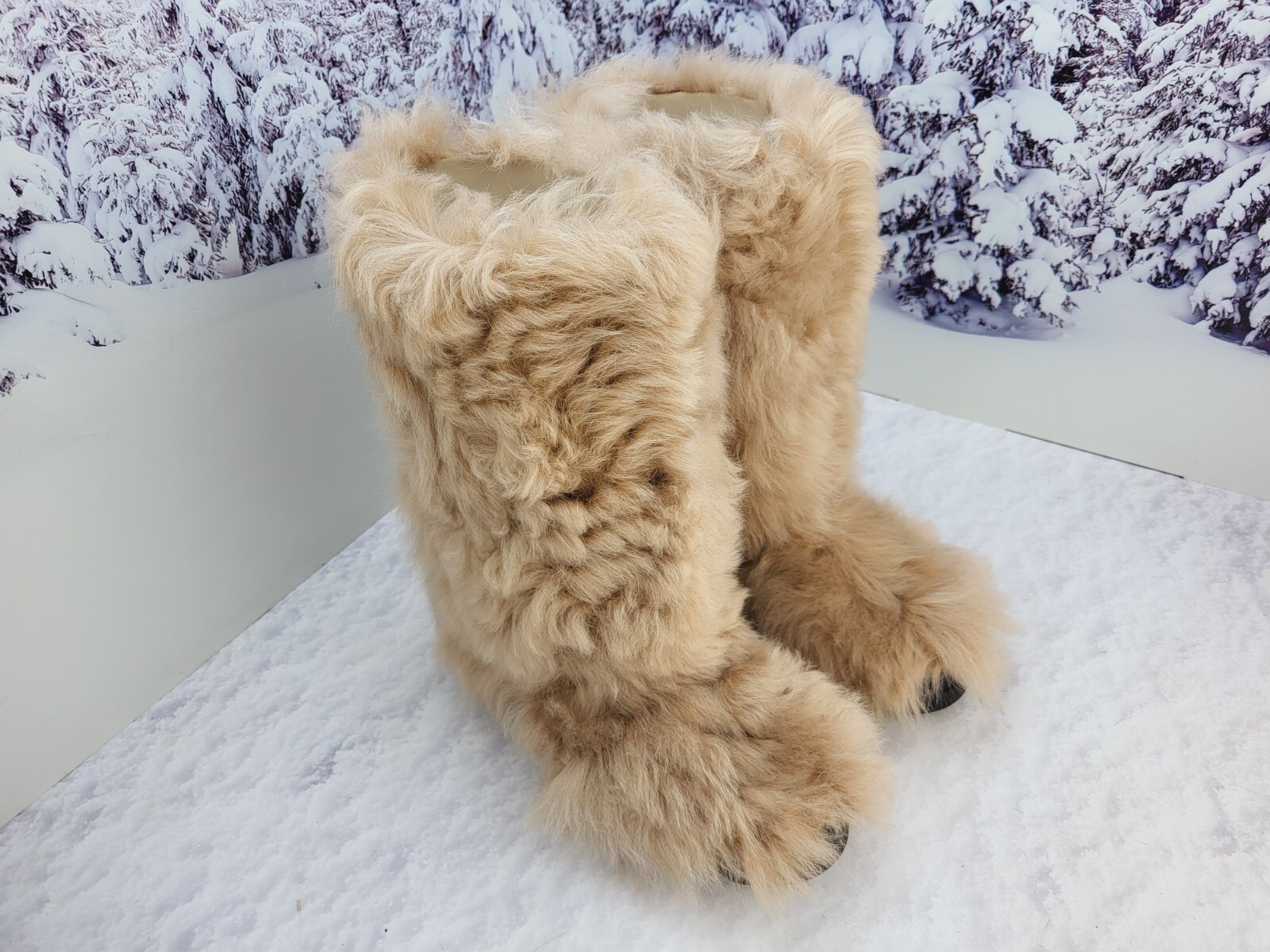 Beige real toscana fur high womens boots,mouton eskimo winter boots for women