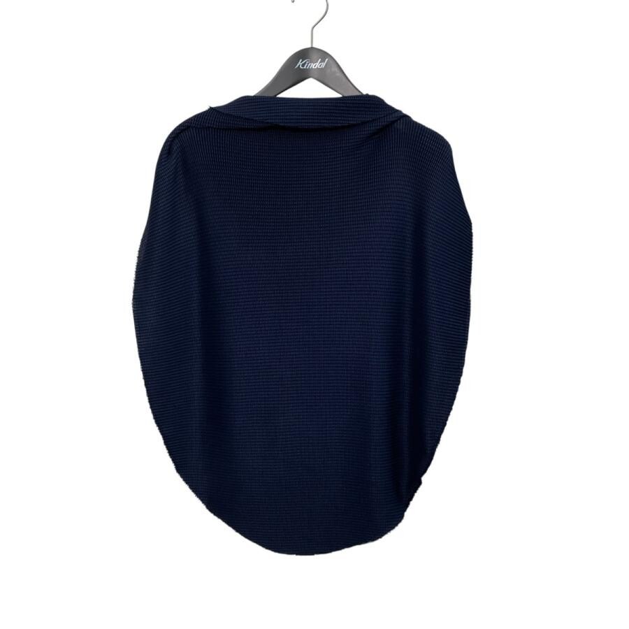 me ISSEY MIYAKE Navy Sleeveless Textured Cowl Neck Blouse Free Auth