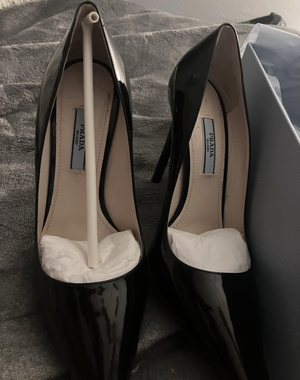 Prada Black Patent Leather Pointed Toe Stiletto Pumps Heels Size 37 EU