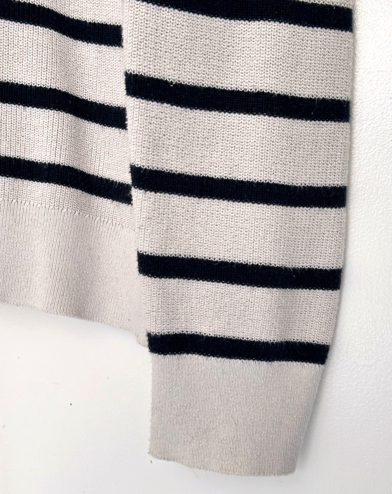 Nautica Navtech Men’s Large Striped Sweater Cream Navy Cotton Blend Crew Neck