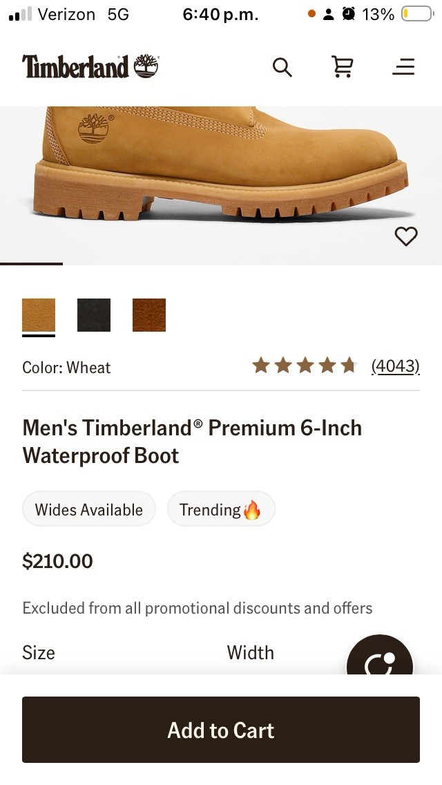 Timberland Men’s Waterproof Leather Work Boots Wheat 6″ Ankle US 9 M