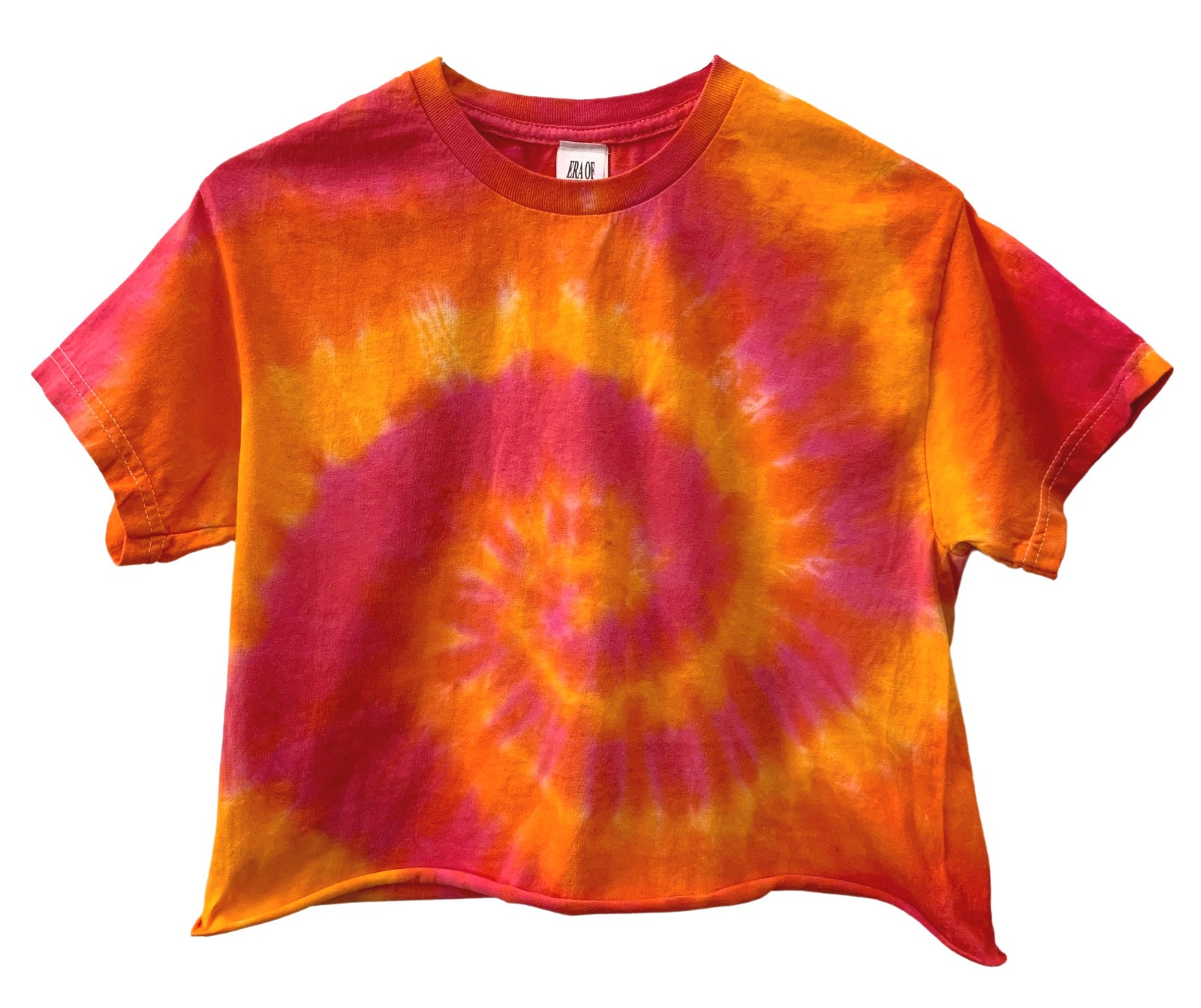 Tie Dye Unisex Cropped Tee, Hand Dyed, Raw Bottom Edge
