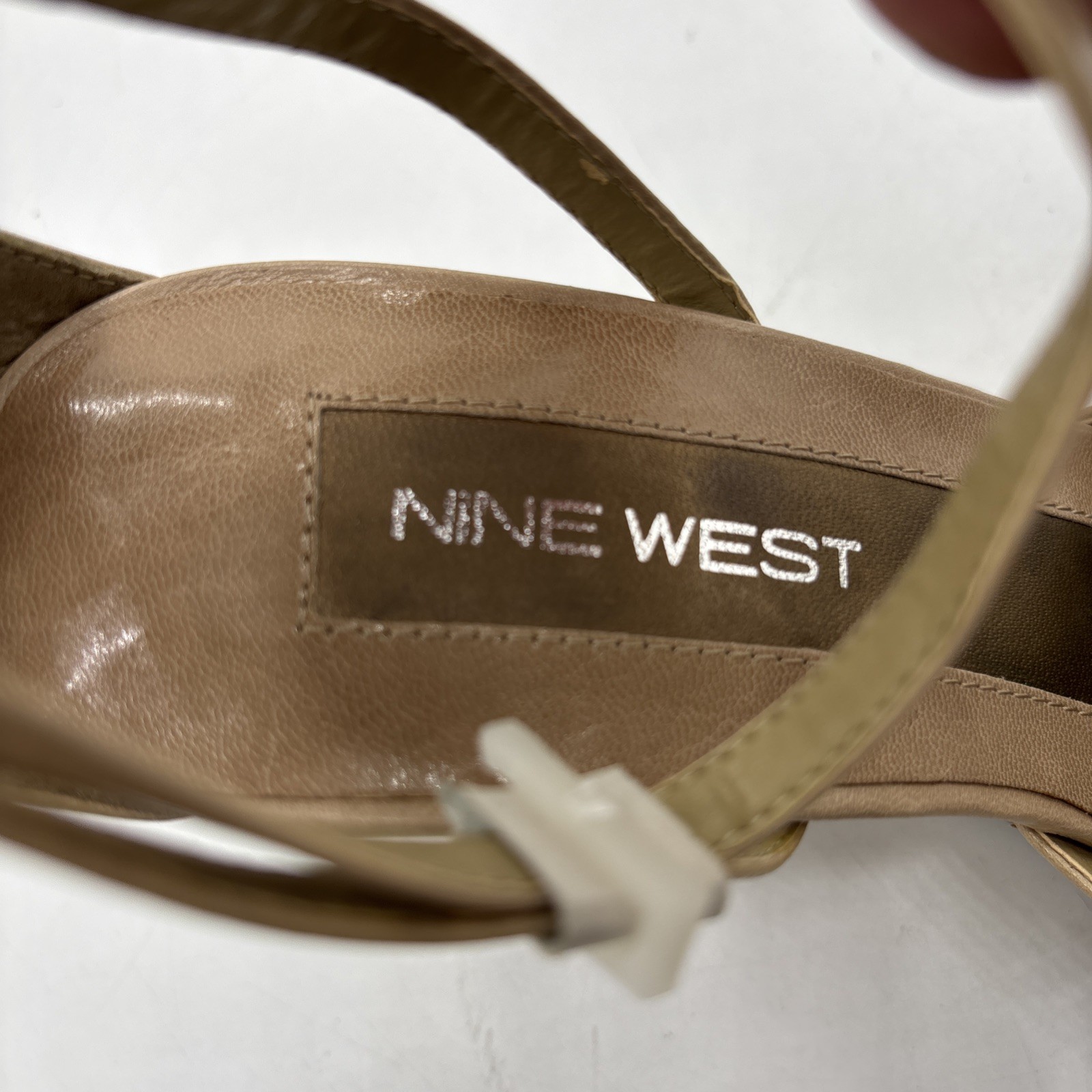 Nine West Womens 8.5M Leather Slingback Wedge Heels Natural Nude Never Worn