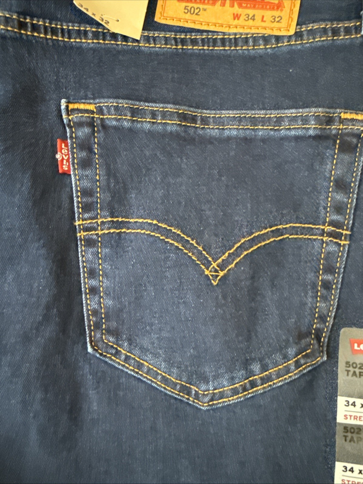Levi’s 502 Regular Fit Zip Fly Tapered Denim Jeans 34X32 Men’s Dark Blue Stretch