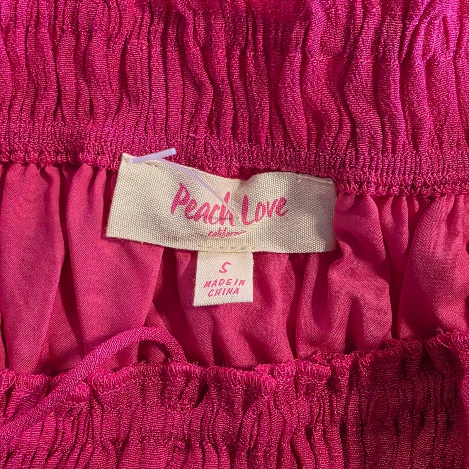 Peach Love Smocked Magenta Muslin Mini Dress Summer Vacay Sundress Size S