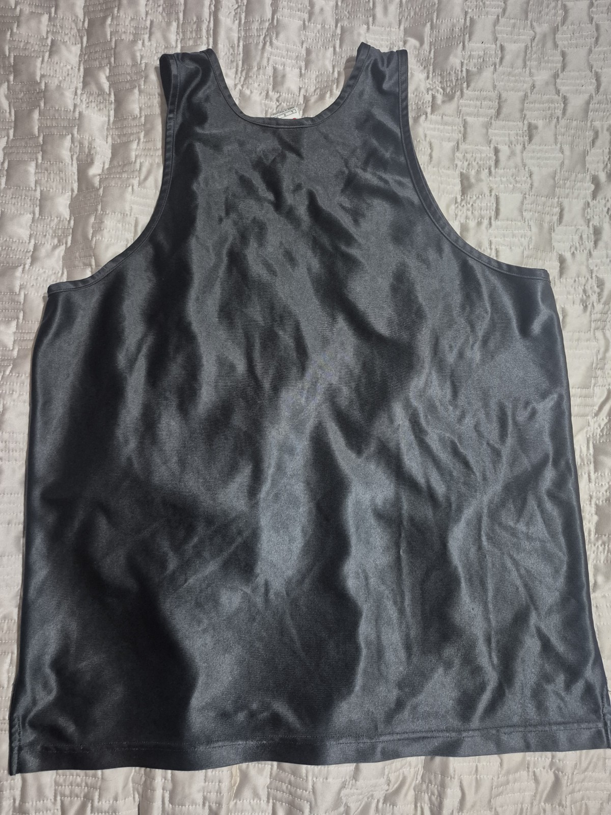Vintage 90s Nike Basketball Jersey Tank Top Large Satin Black Silky Shiny