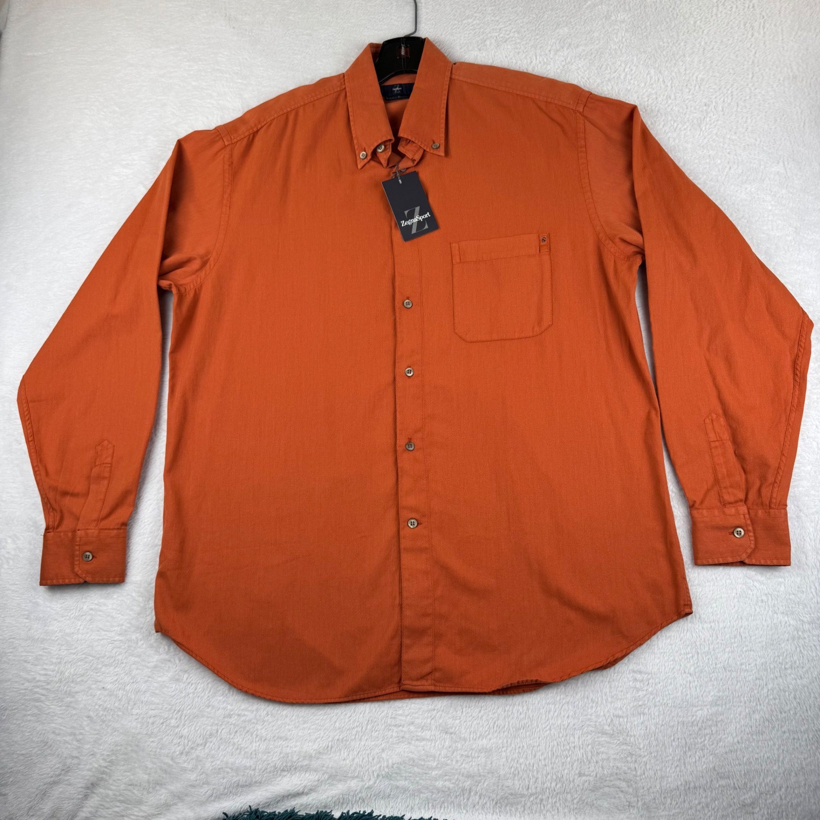 New With Tags Zegna Sport Button Down Shirt Mens XL Orange Long Sleeve Twill NWT