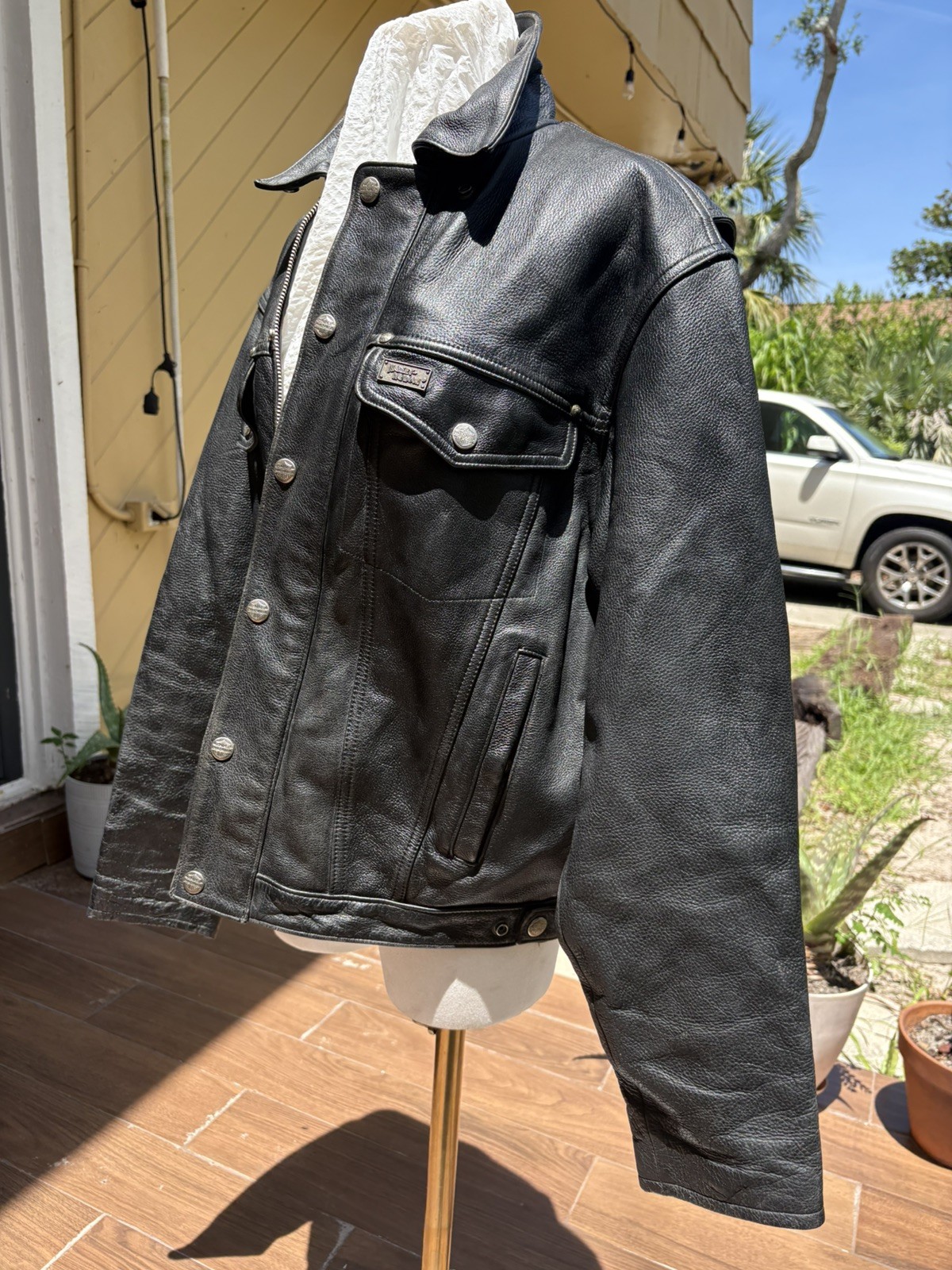 Harley Davidson Leather Jacket Mens M Black Biker Distressed Vintage Panhead