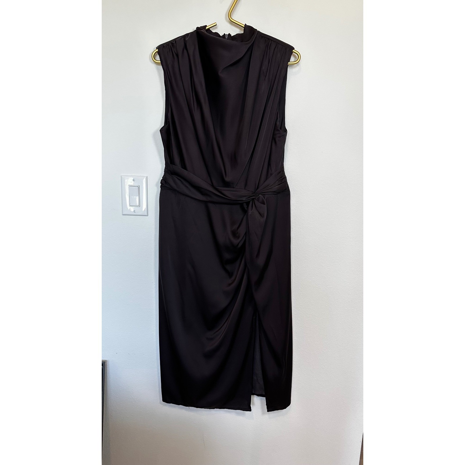 NWT Petal + Pup Satin Midi Dress High Mock Beck Brown Sleeveless Elegant Wedding