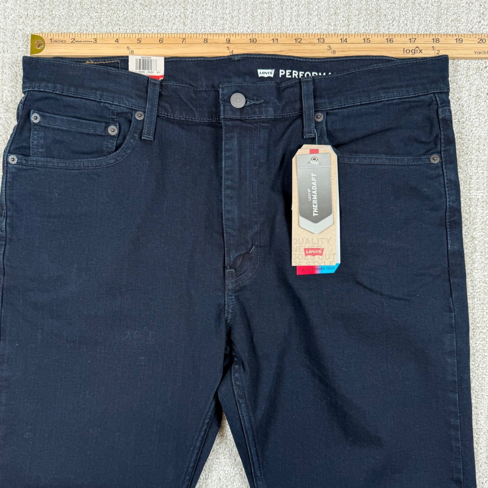 NEW Levi’s 502 Men 36×30 Dark Wash Taper Performance All Seasons Tech Blue Jeans