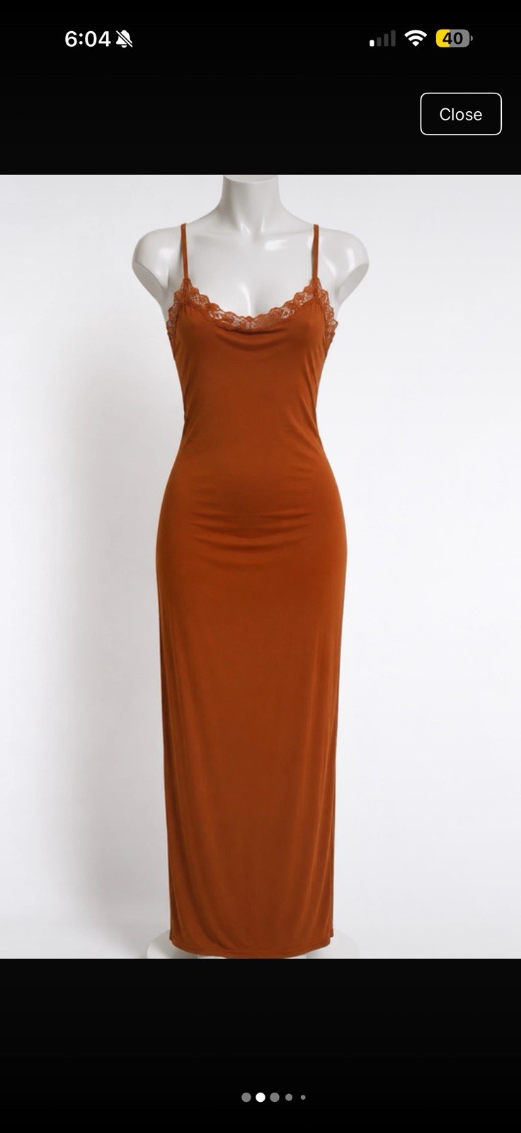SKIMS Soft Lounge Lace Trim Maxi Slip Dress Brown Copper Rust Bodycon NWT XS