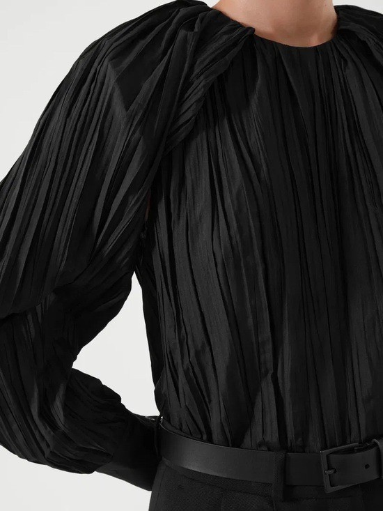 COS Crushed Pleated Cape Sleeve Top in Black Size 6