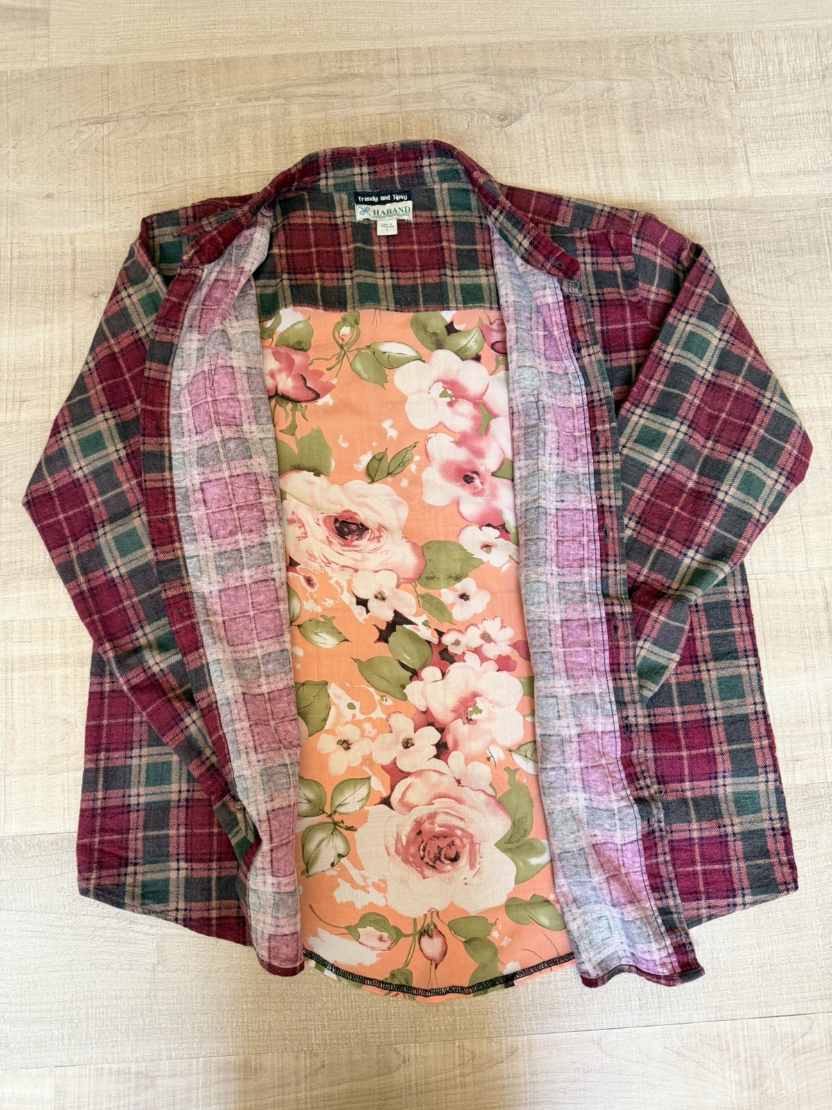 Trendy & Tipsy Reconstructed Vintage Flannel – Floral Back Panel