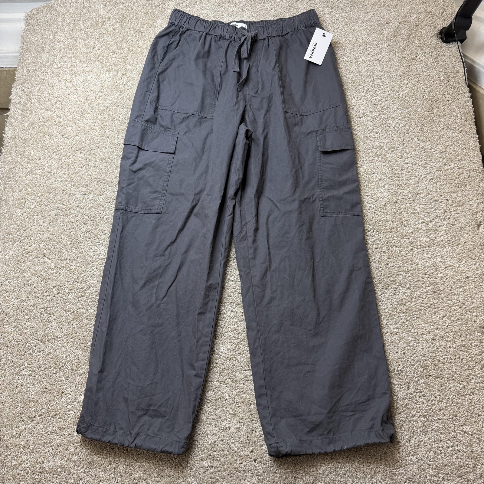 Sonoma Goods For Life Cargo Pants Womens M Gray Twill Drawstring Elastic Waist