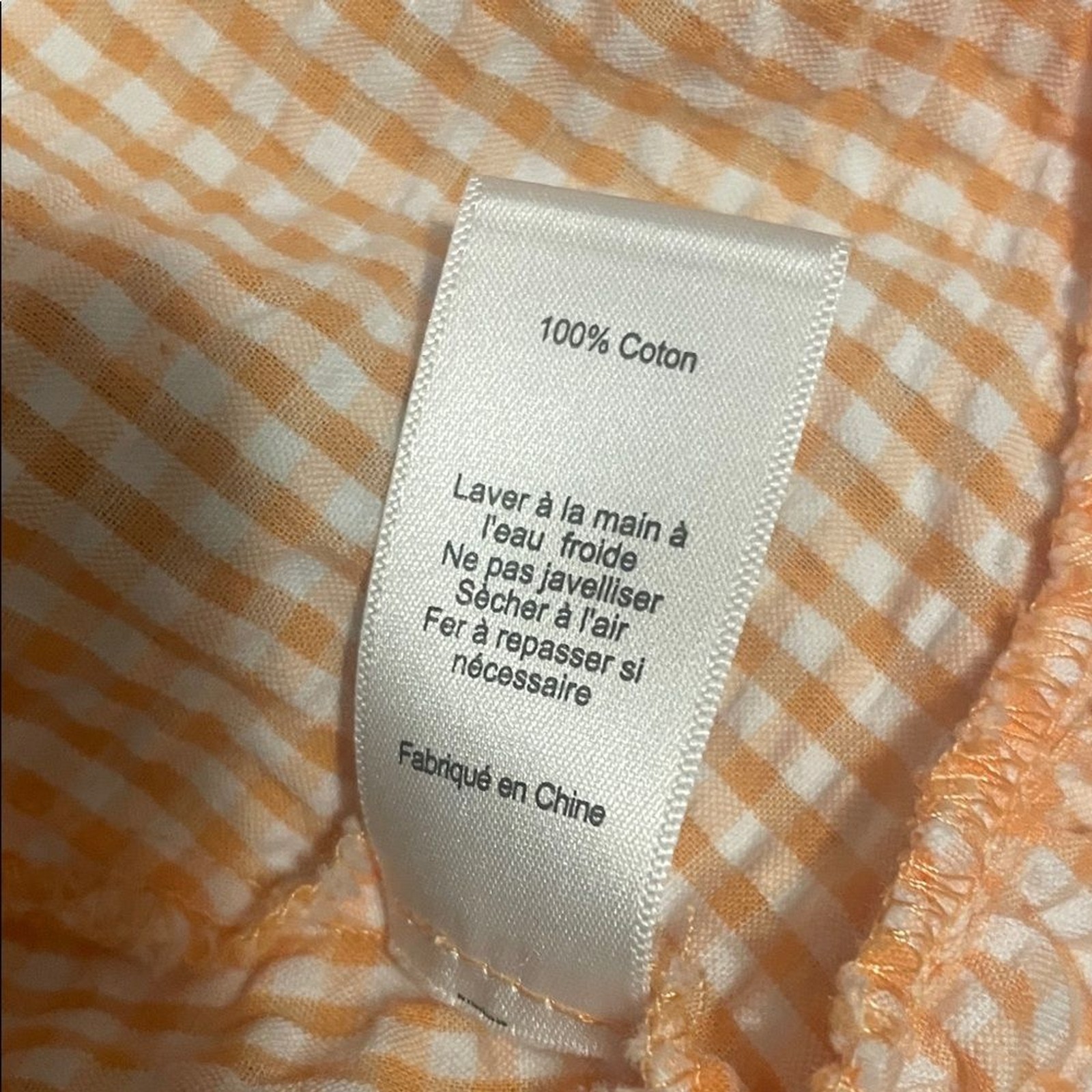 Lush Orange and White Checkered Puff Sleeve Crop Top
