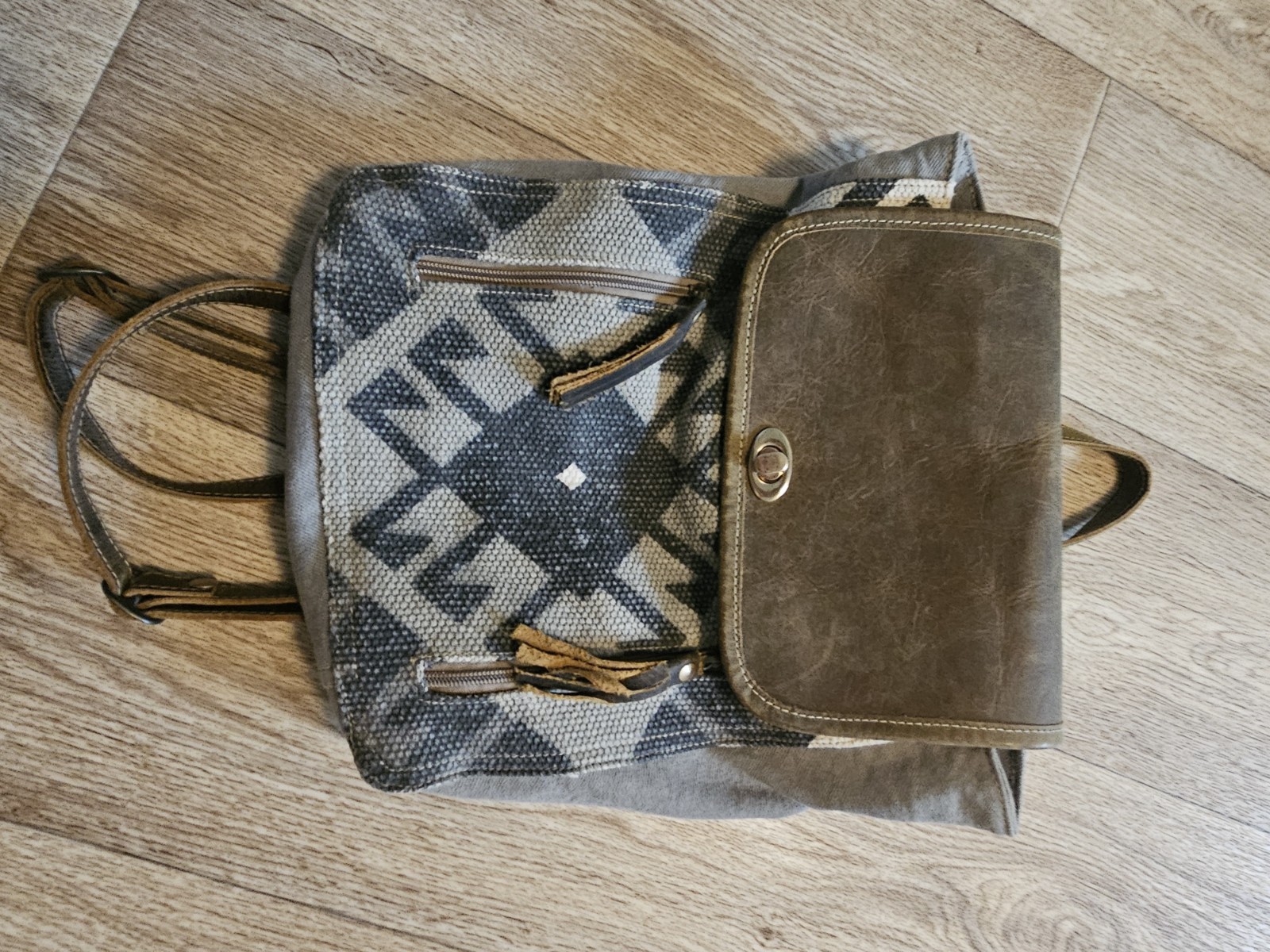 Myra Bag Cowhide Hair On Leather Backpack Western Boho Canvas Southwest Purse