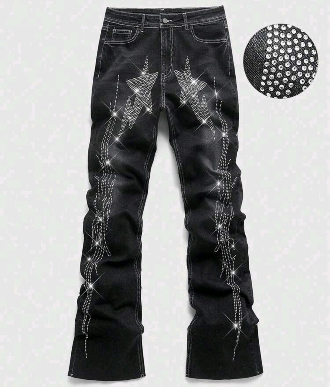 New Men Luxury Jeans Diamond Stars Rhinestones Black Denim Trousers High Quality