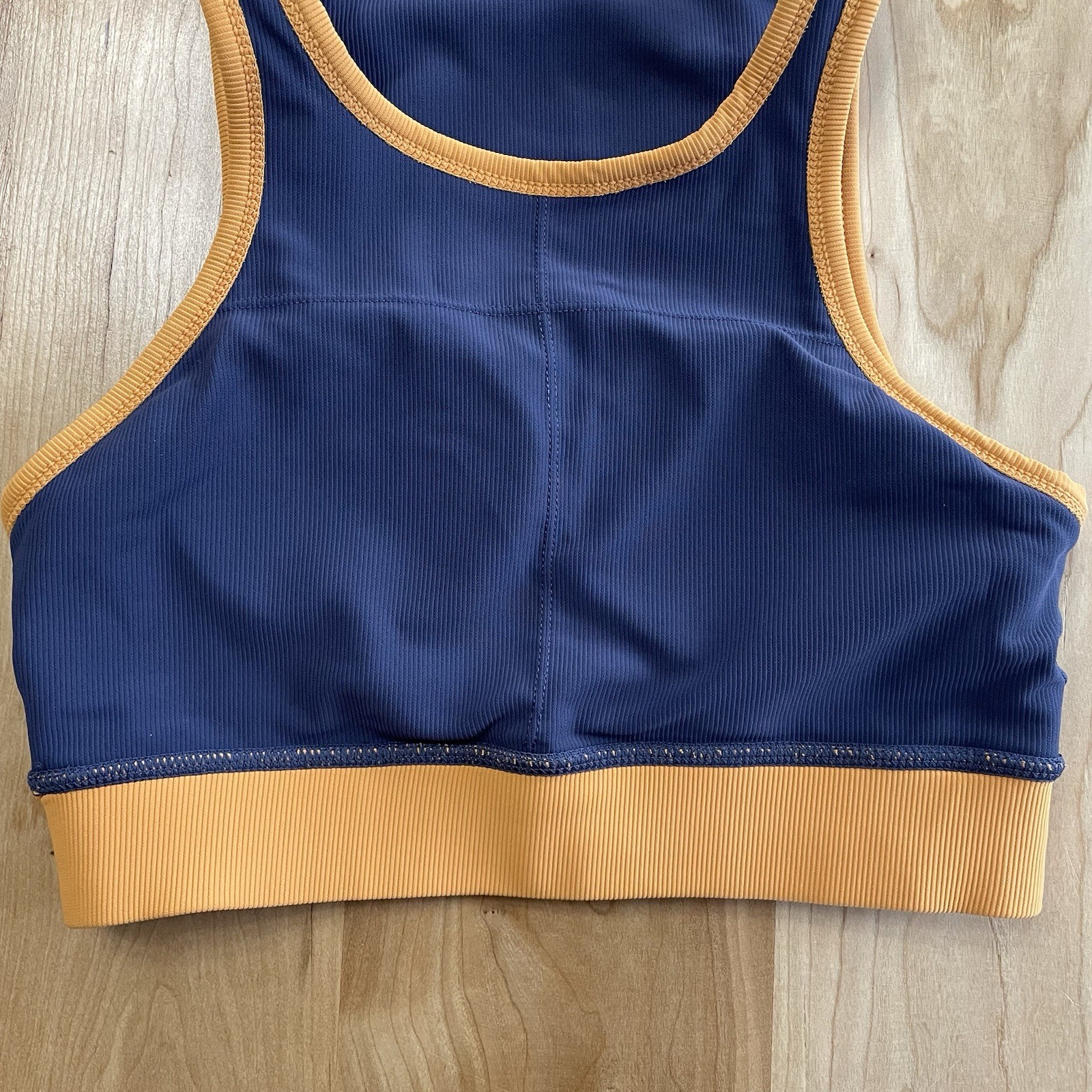 Wilo The Contrast Racer Bra Ribbed Navy Mustard Multi Color Size Small