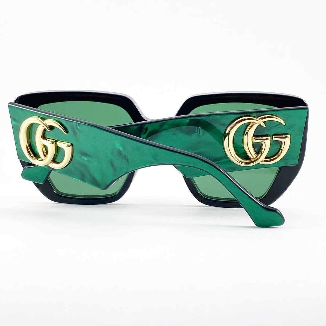 New Gucci GG0956S Oversized Geometric Women’s Sunglasses Black/Green Lense