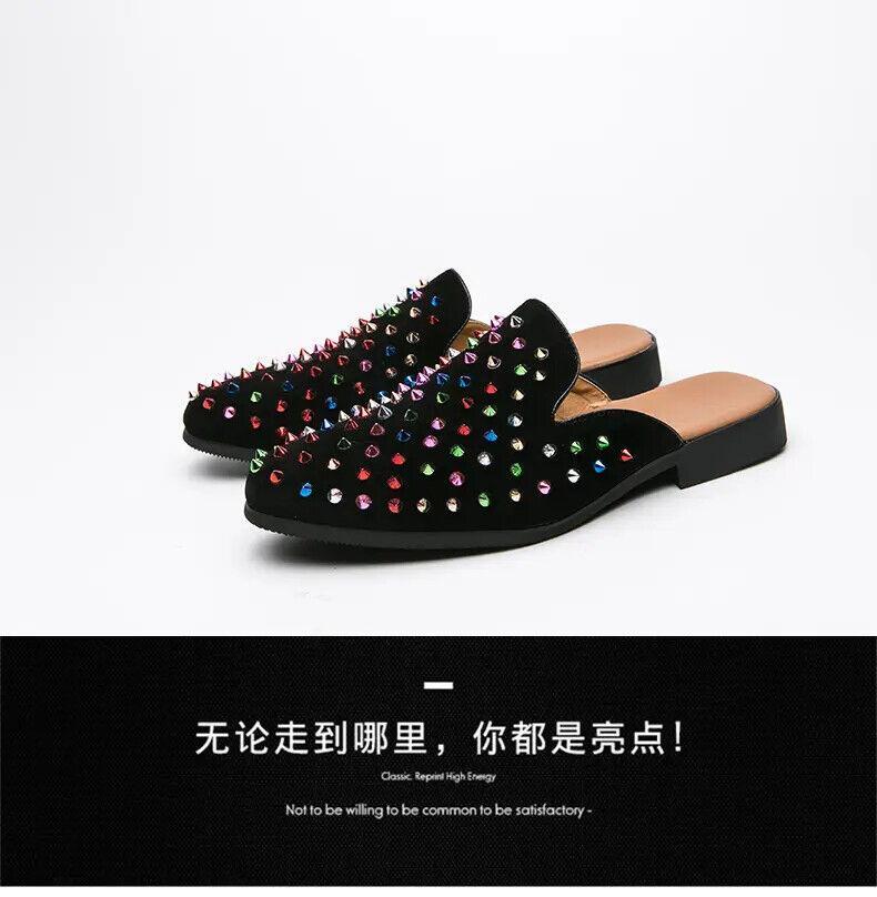 Men‘s Rivets Spike Mules Slippers Slip On Casual Round Toe Shoes Studded Hot