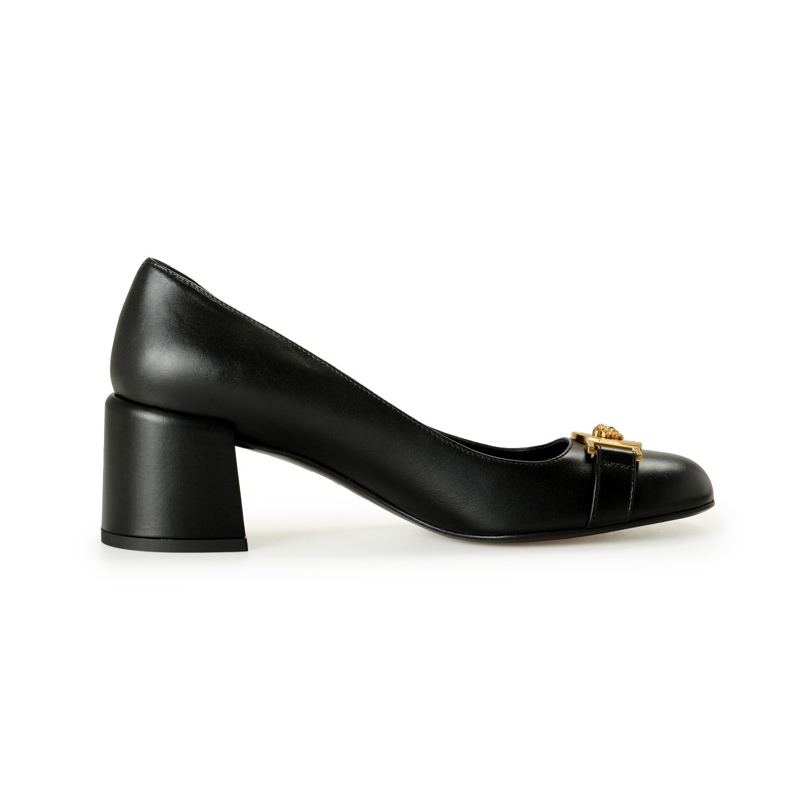 Versace Women’s Gold Medusa Black Leather Heeled Pump Shoes US 10 IT 40