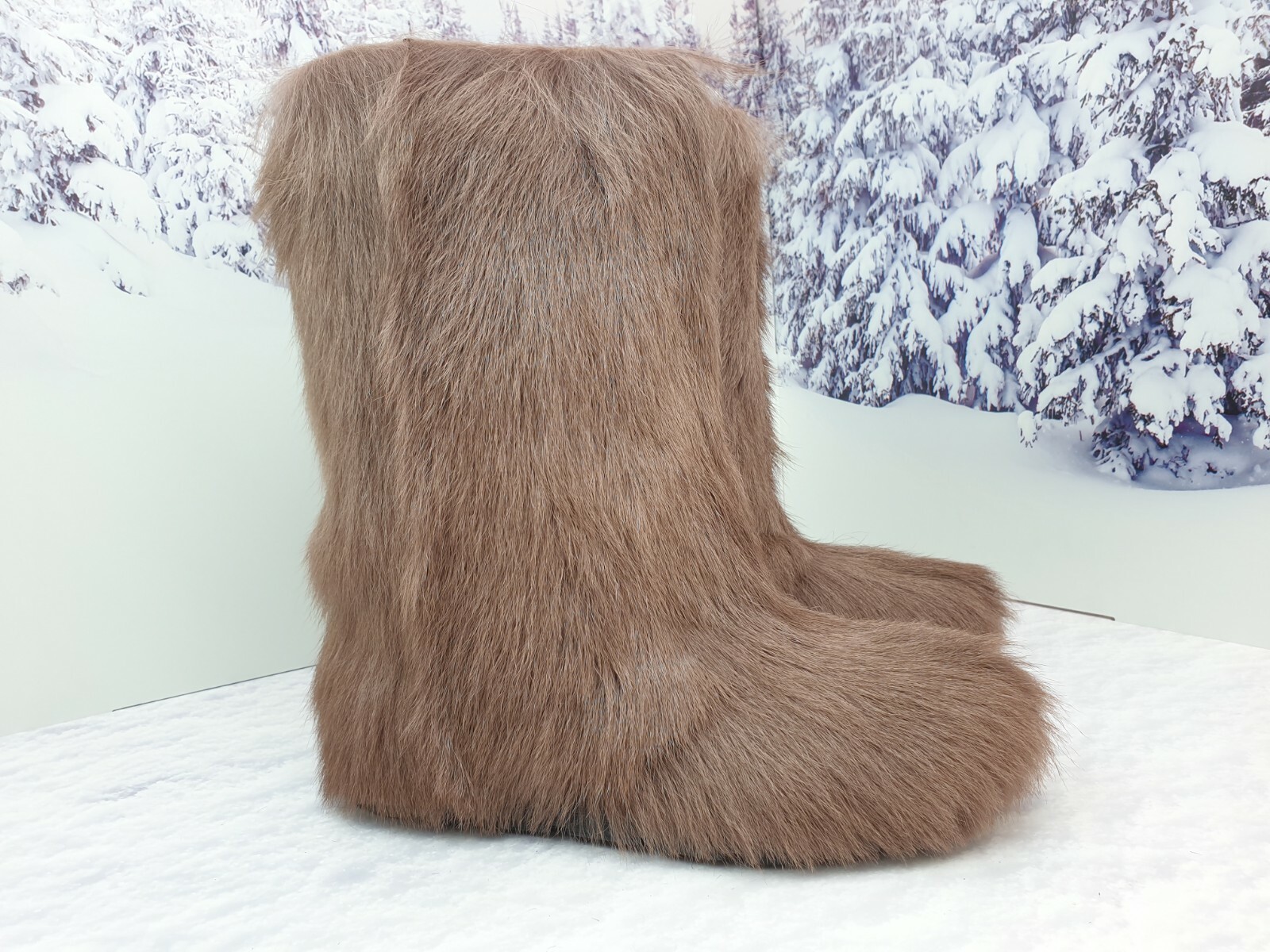 Brown Mocha Mousse Goat Fur Winter Snow Boots for Women, Furry Moutons