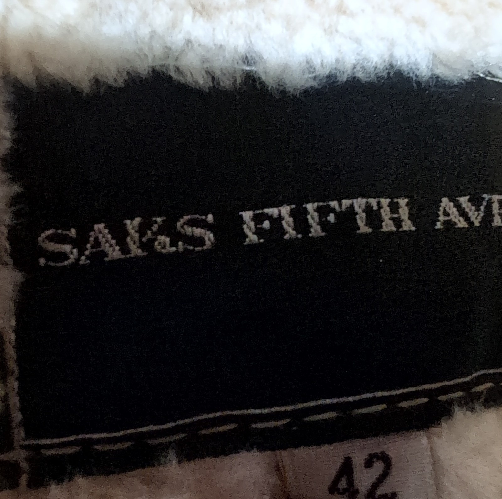 Saks Fifth Avenue Shearling Suede Jacket Fur Trim Buckle Beige Long Sleeve 42