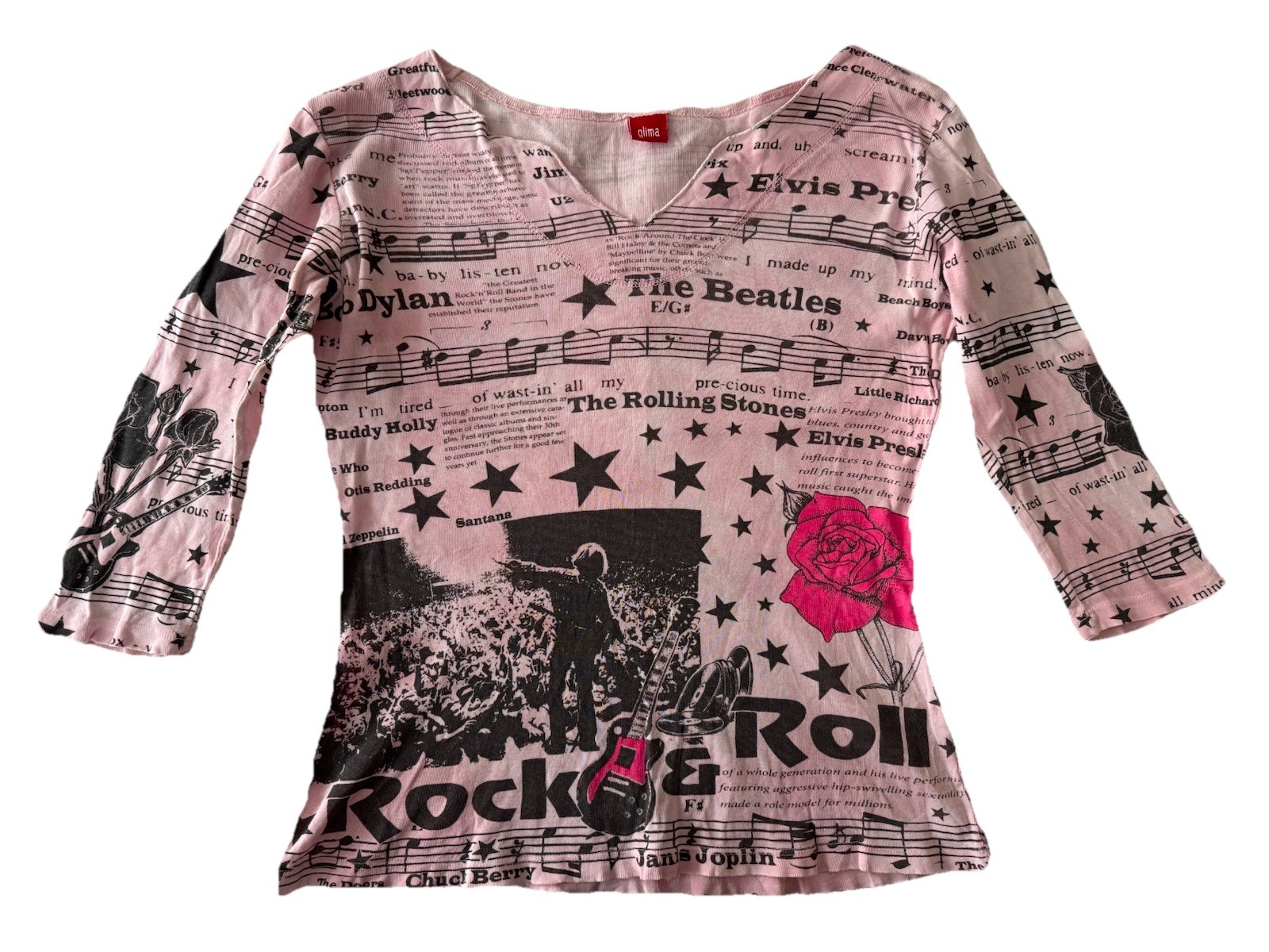 Glima “Rock & Roll” Tie-Dye Distressed Hem Y2K Style Top Size Small