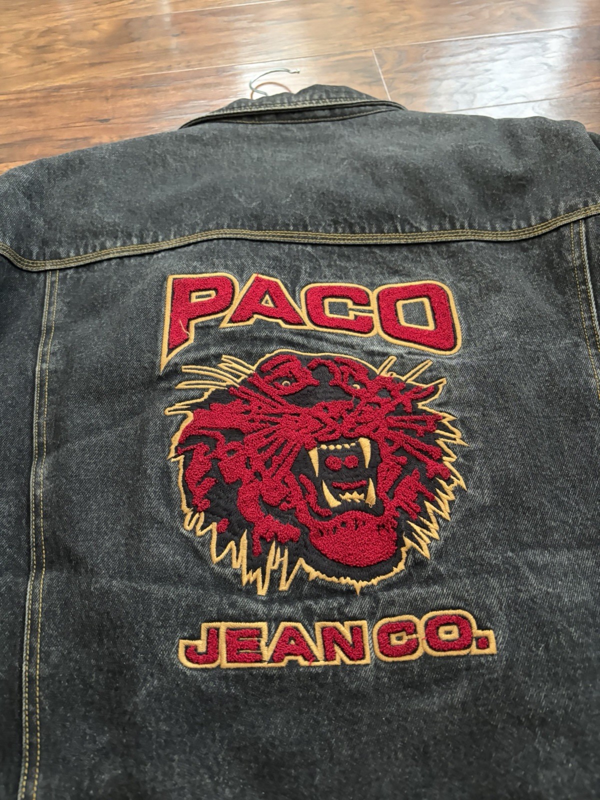 PACO Men’s Black Denim Jacket XL Embroidered Logo Lined Button Front